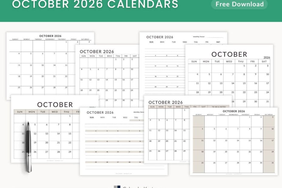 October 2026 Free Calendar Printable - Free PDFs