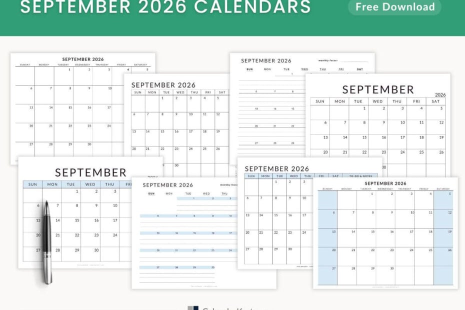 September 2026 Free Calendar Printable - Free PDFs