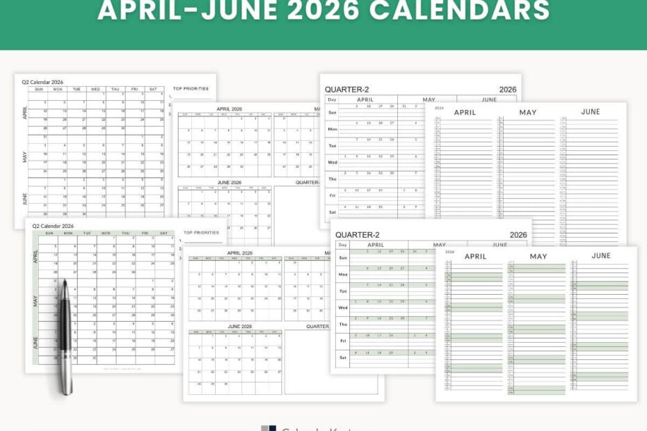 April-June Q2 2026 Free Calendar