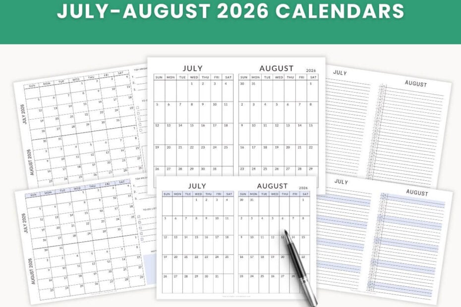 July-August 2026 Printable Free Calendar