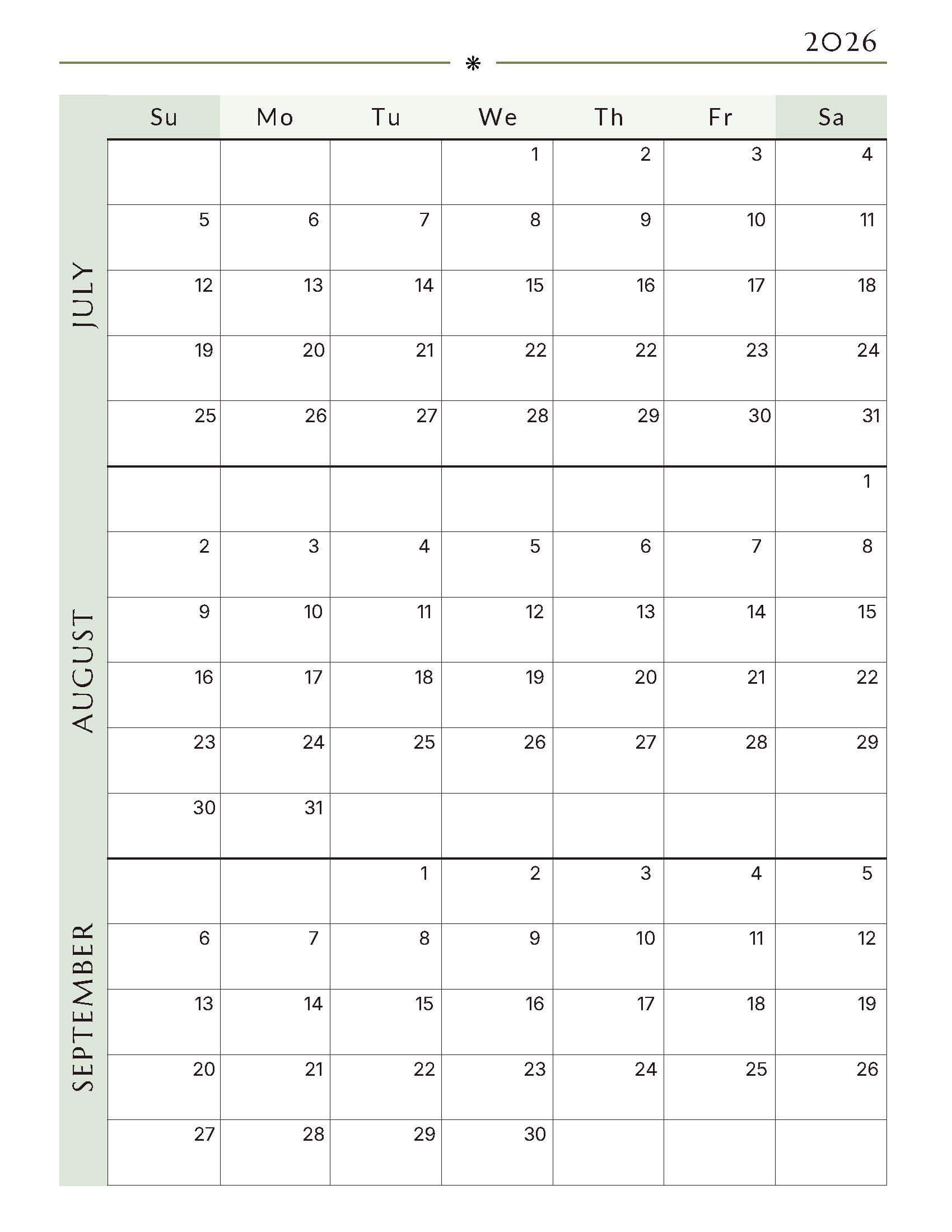 Free July-September 2026 Quarterly Calendar 4
