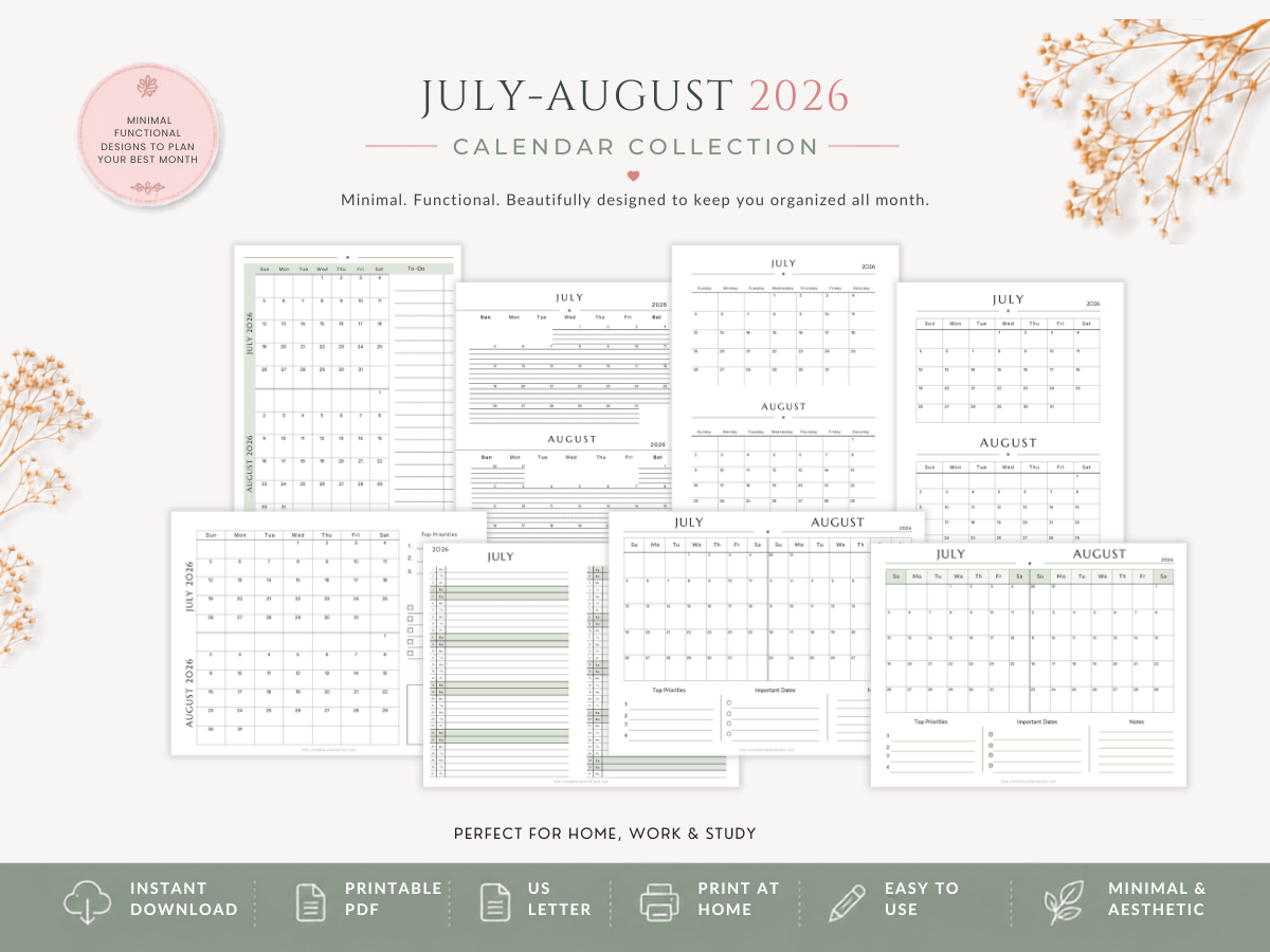 July-August 2026 Feature calendars image