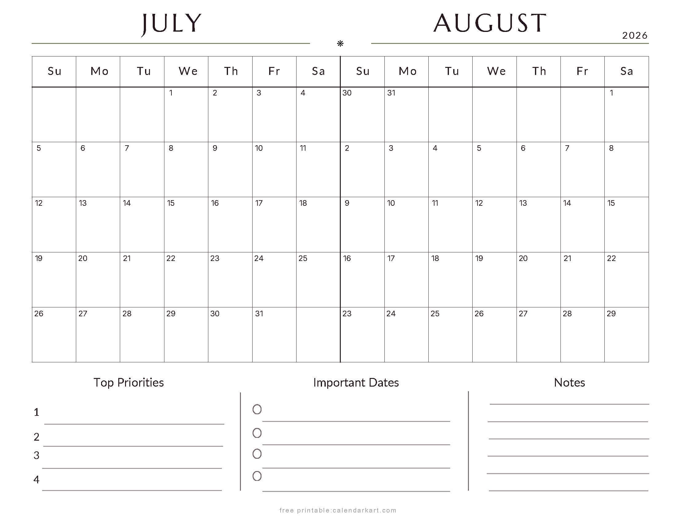 July-August Bi Monthly Calendar 2026 1
