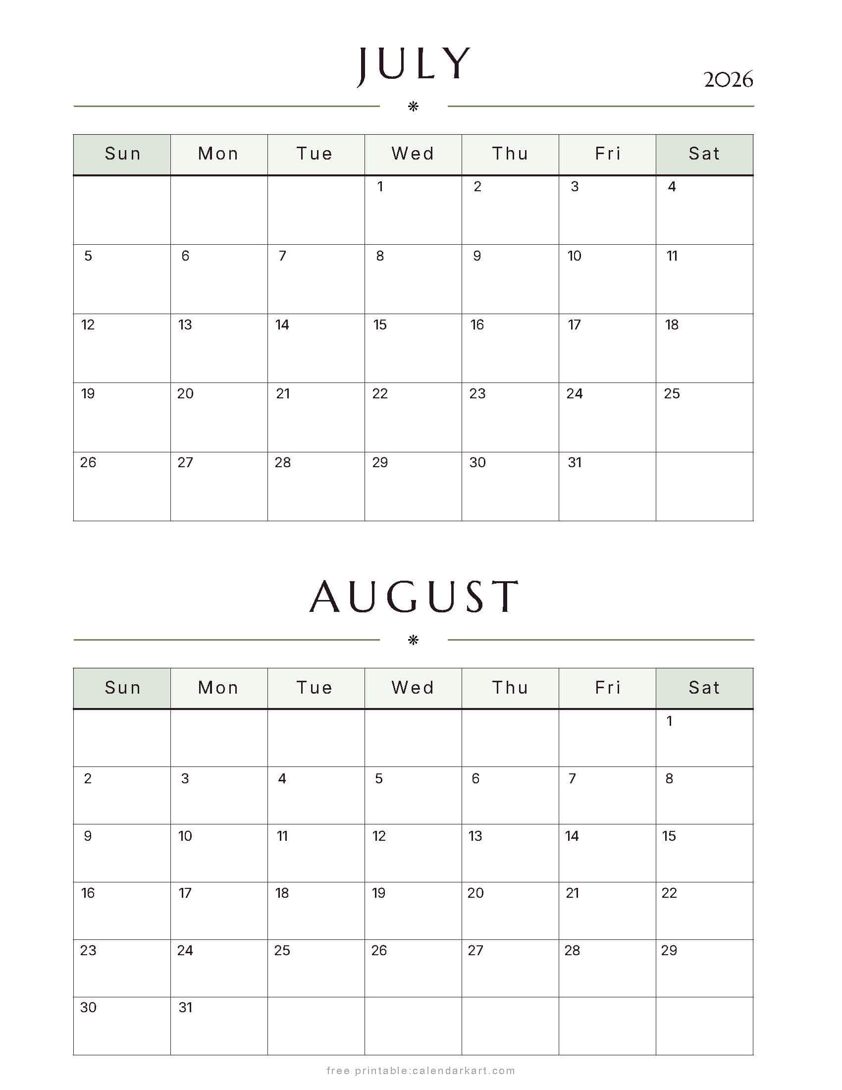 July-August Bi Monthly Calendar 2026 6