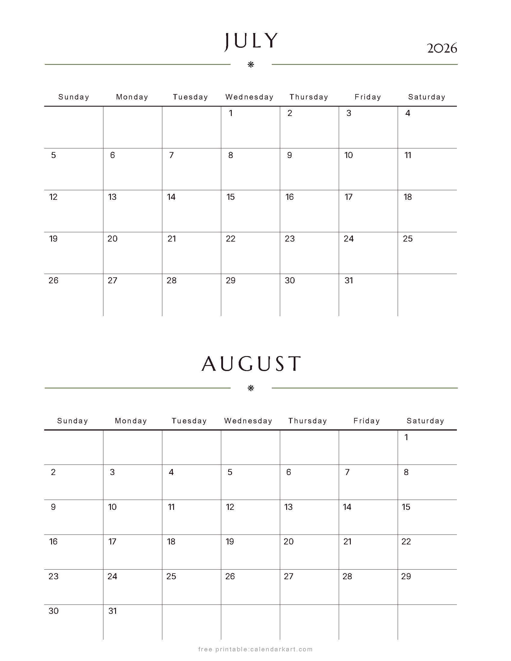July-August Bi Monthly Calendar 2026 7
