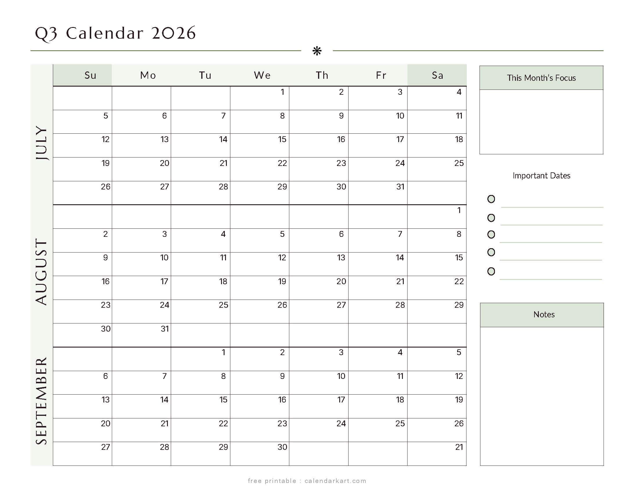 July-September 2026 Quarterly Calendar 4