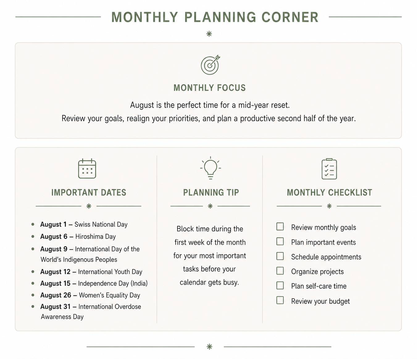 Monthly Focus August 2026