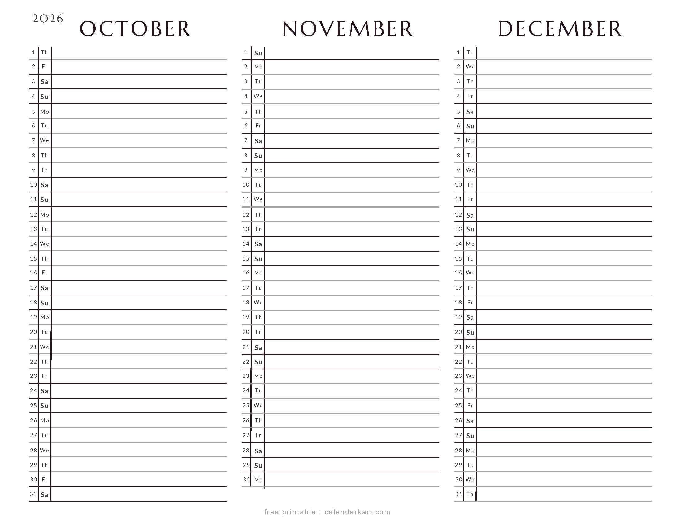 October-December 2026 Quarterly Calendar 7