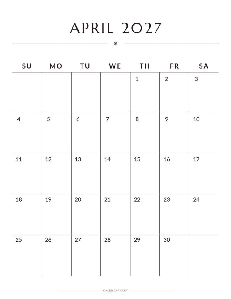 April 2027 Calendar Templates - Free Printable PDFs - CalendarKart