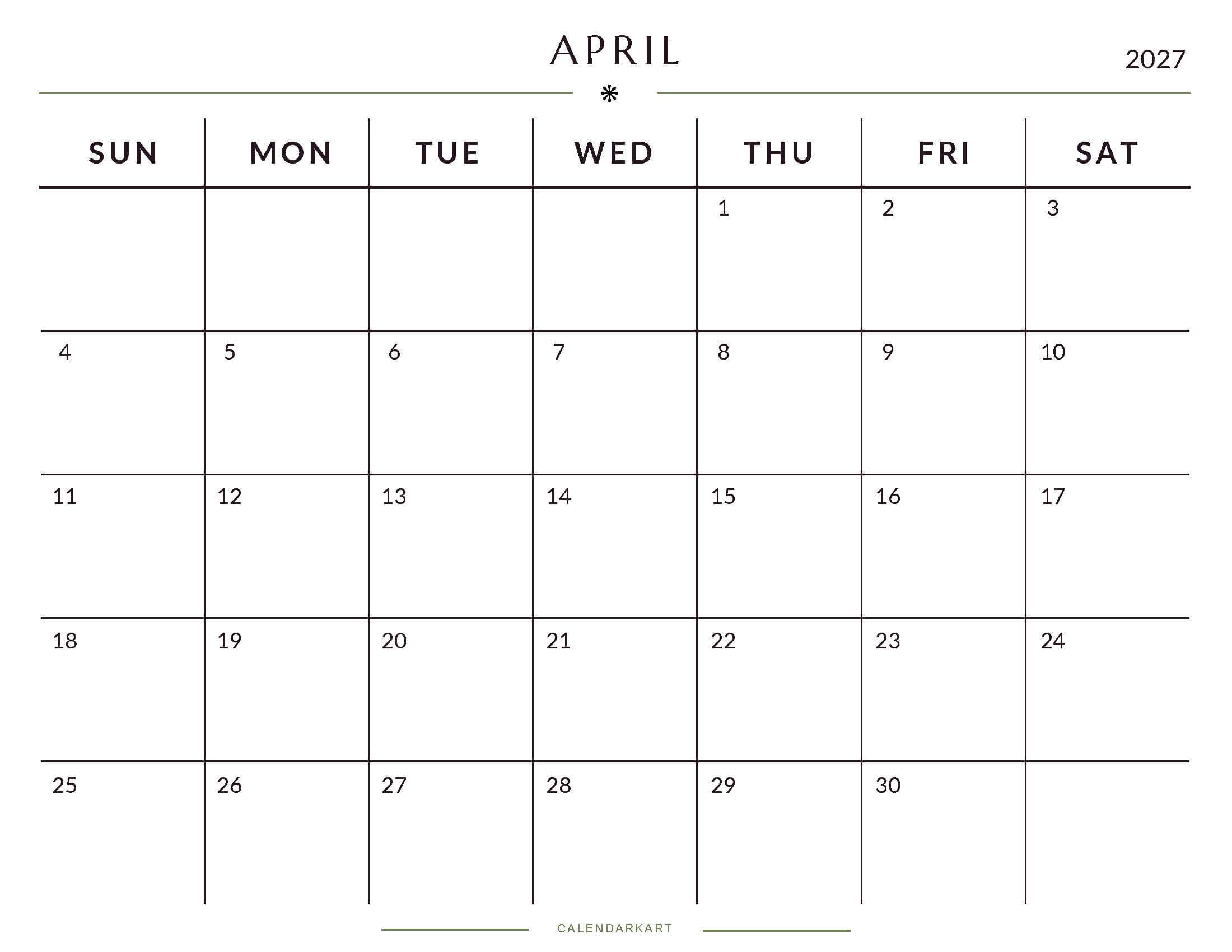 Printable April 2027 Monthly Calendar 7
