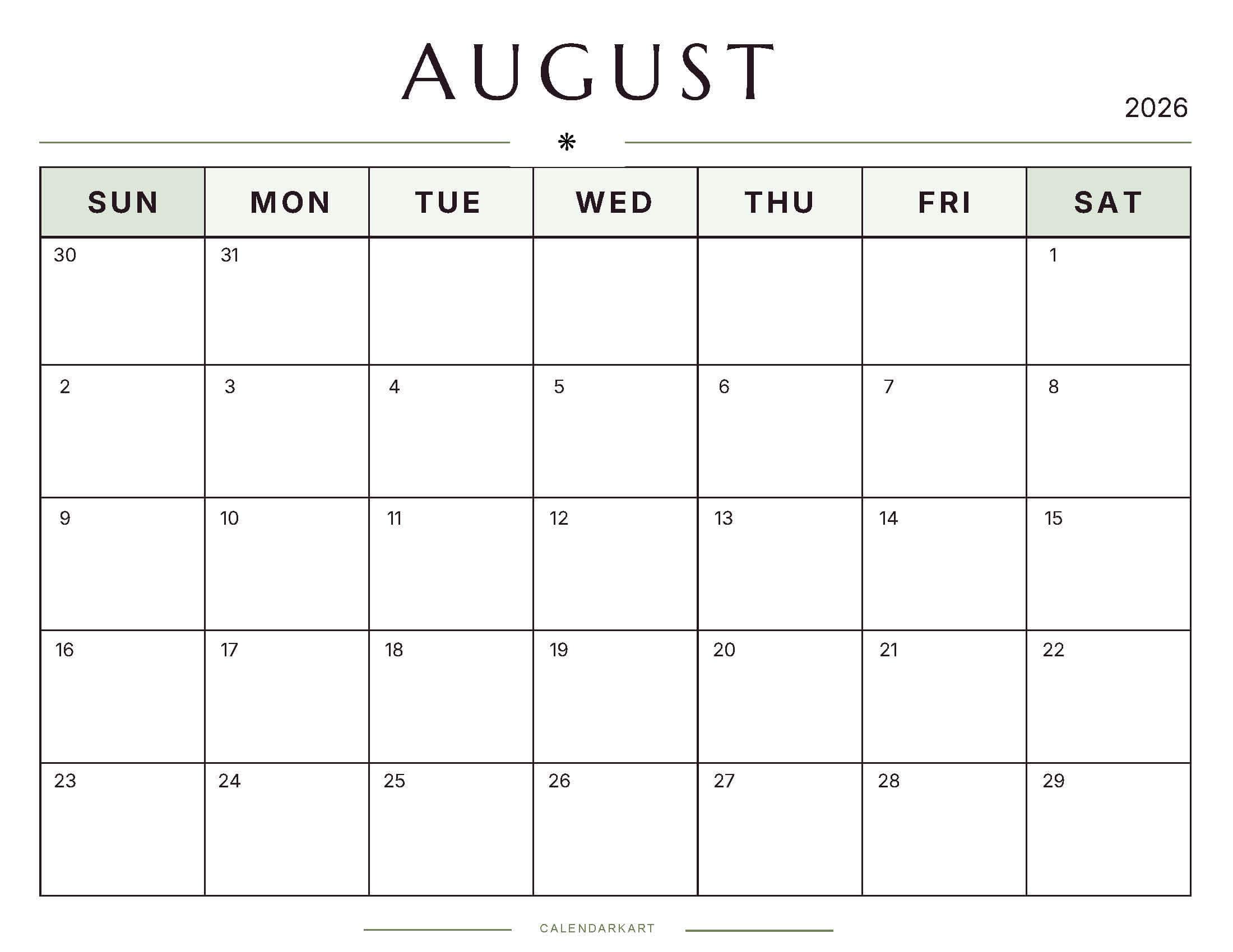 Printable August 2026 Monthly Calendar 4
