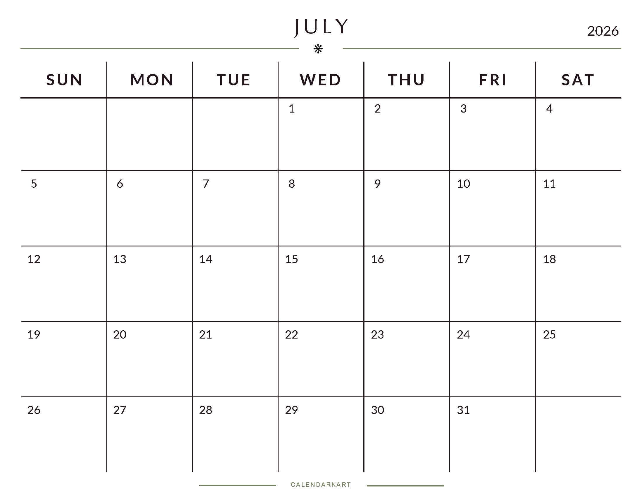 Printable July 2026 Monthly Calendar 3