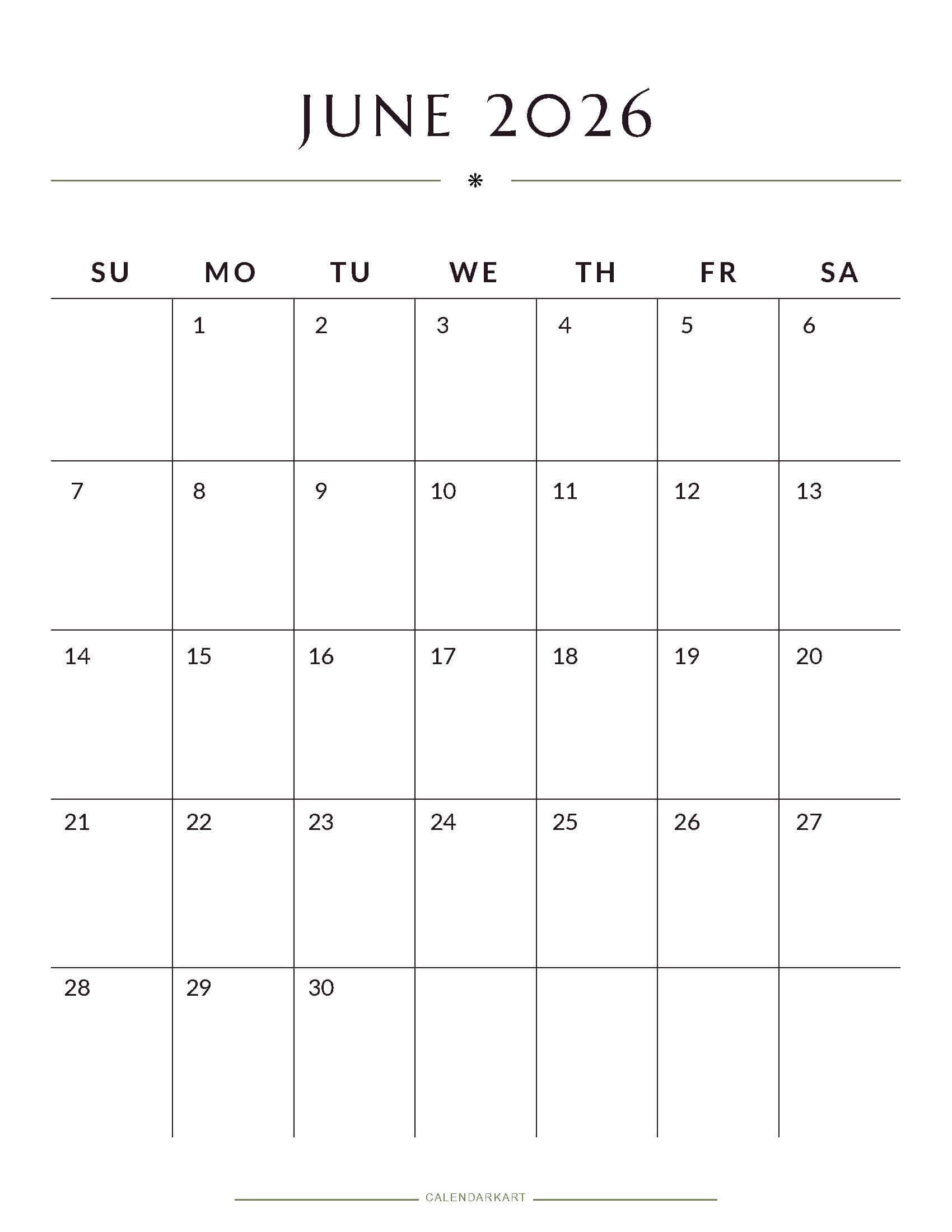 Printable June 2026 Monthly Calendar 8