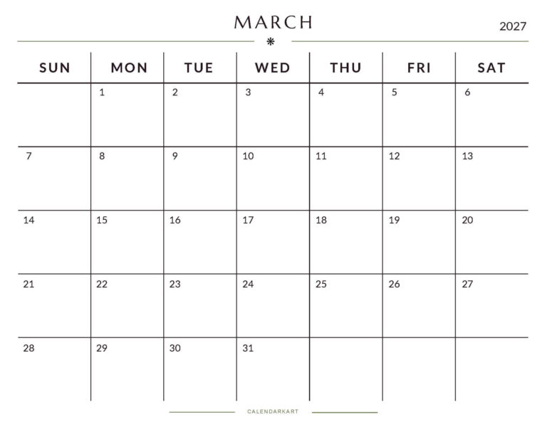 March 2027 Calendar Templates - Free Printable PDFs - CalendarKart