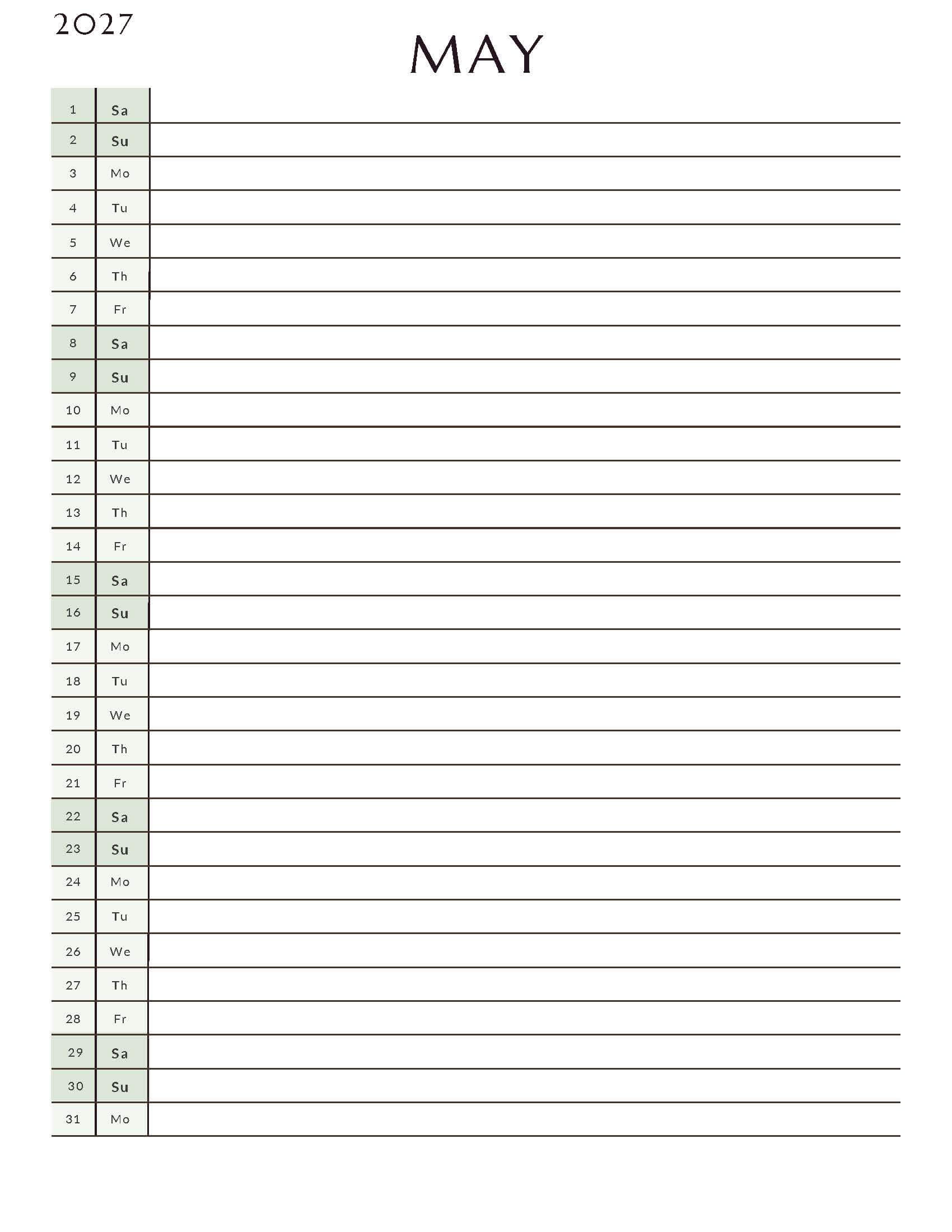 Printable May 2027 Monthly Calendar 4