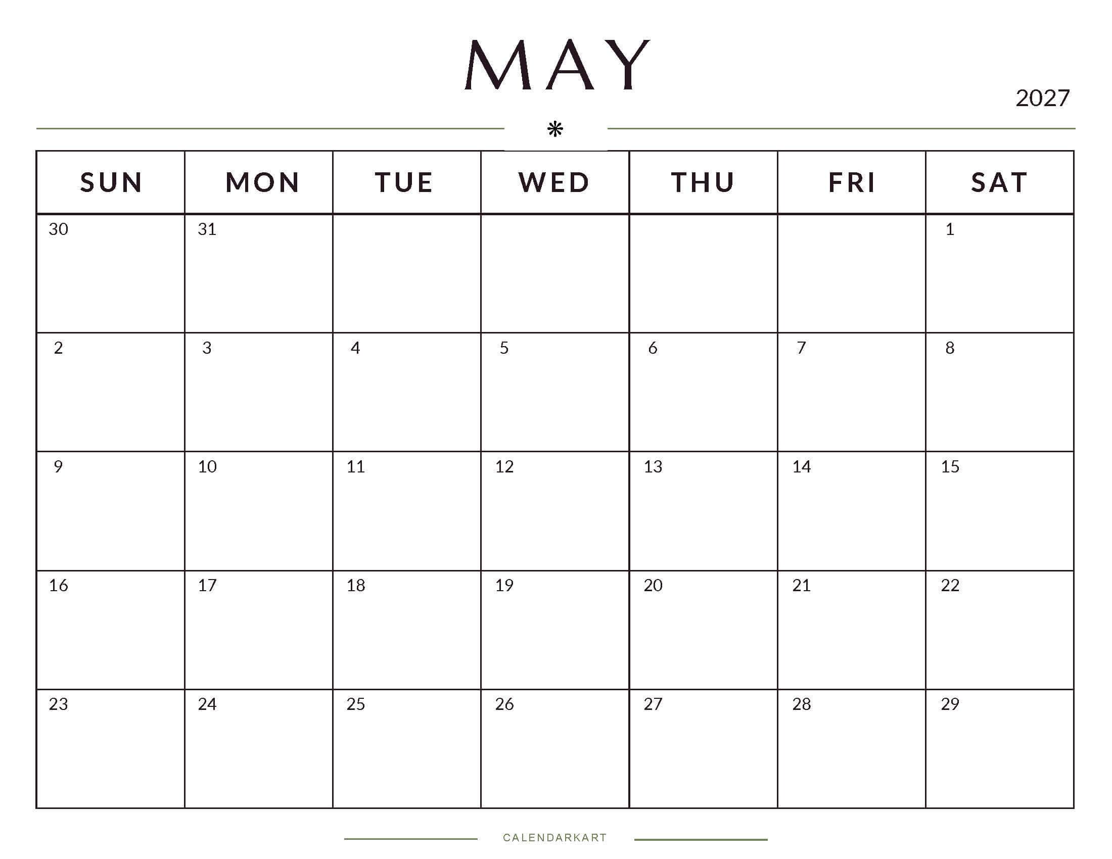 Printable May 2027 Monthly Calendar 5