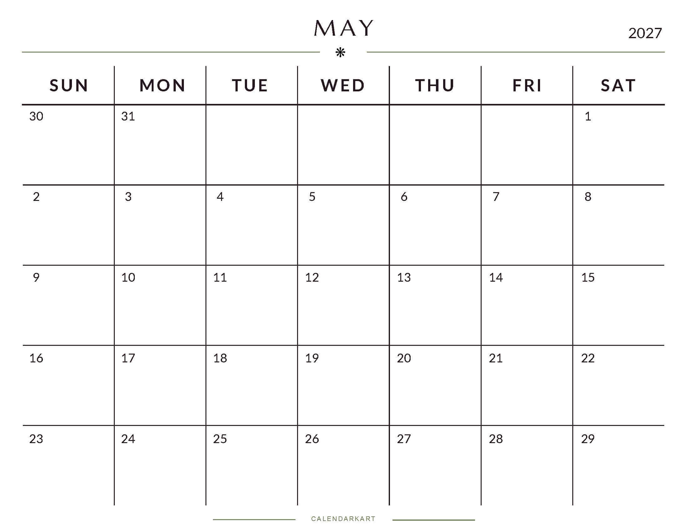 Printable May 2027 Monthly Calendar 7