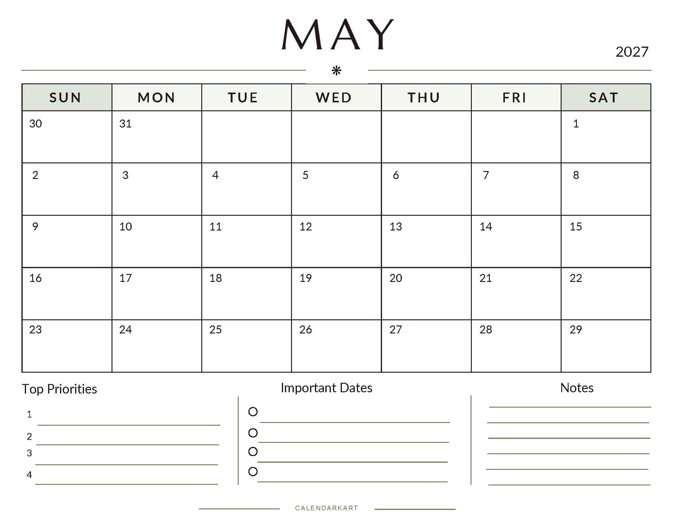Printable May 2027 Monthly Calendar 8