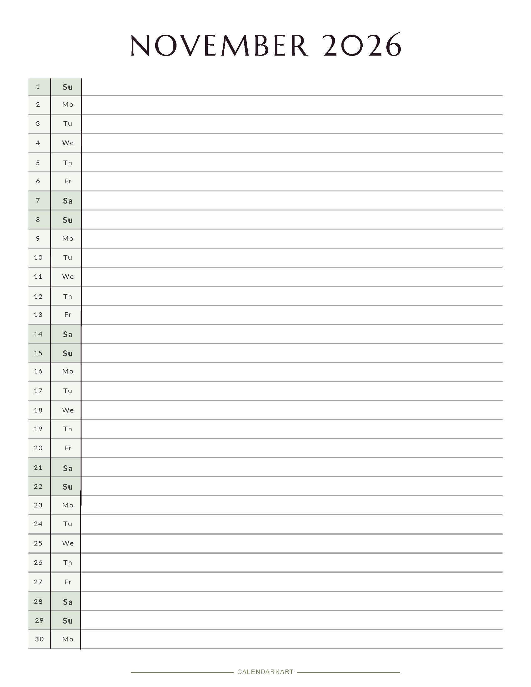 Printable November 2026 Monthly Calendar 3