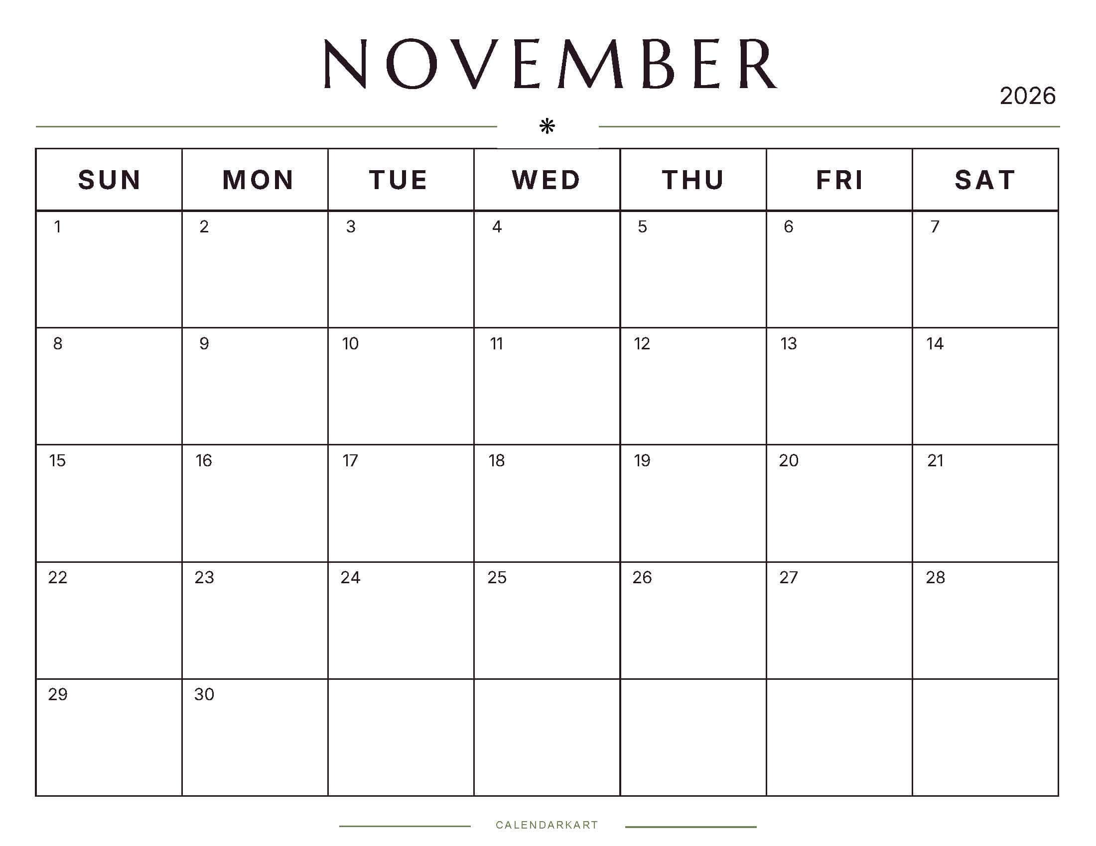 Printable November 2026 Monthly Calendar 5