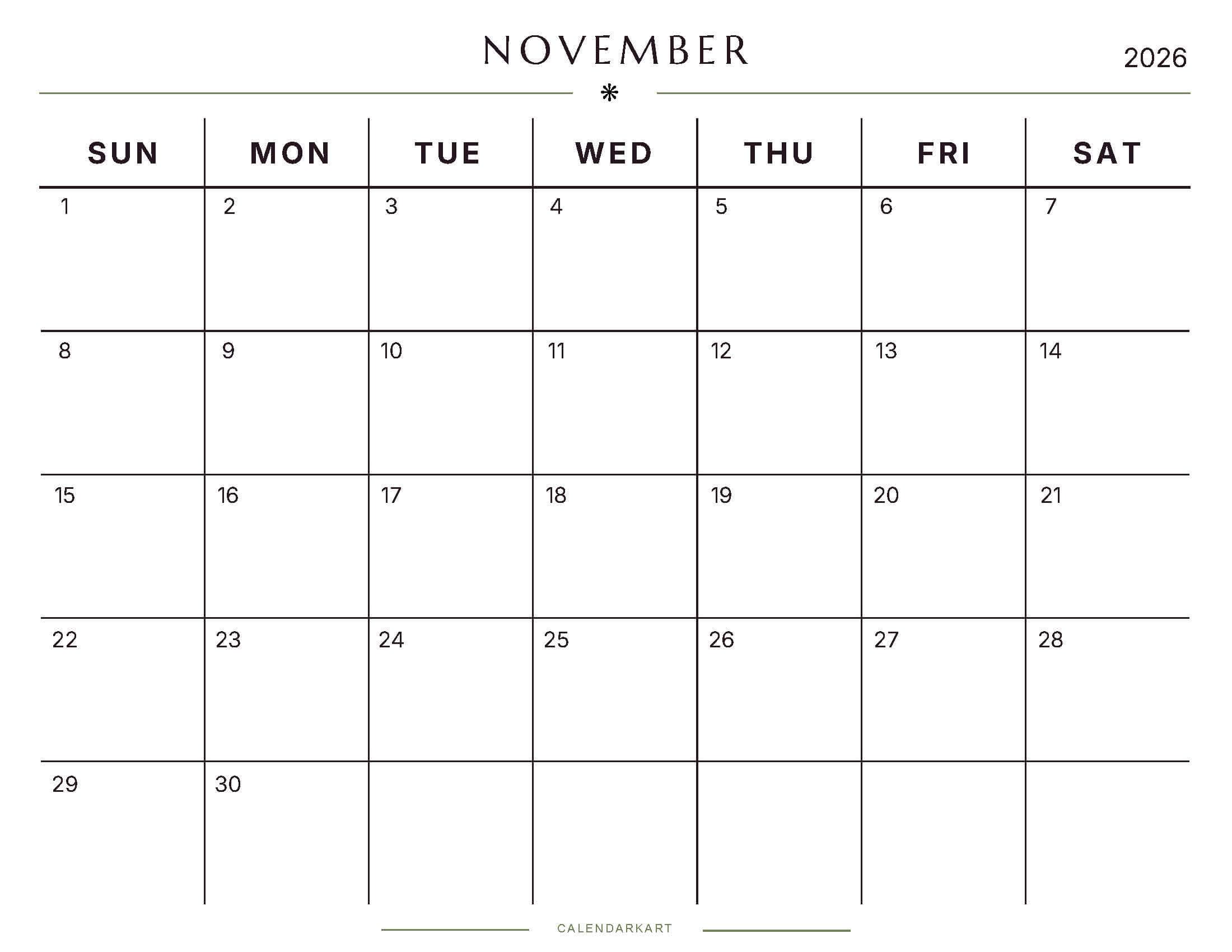 Printable November 2026 Monthly Calendar 6