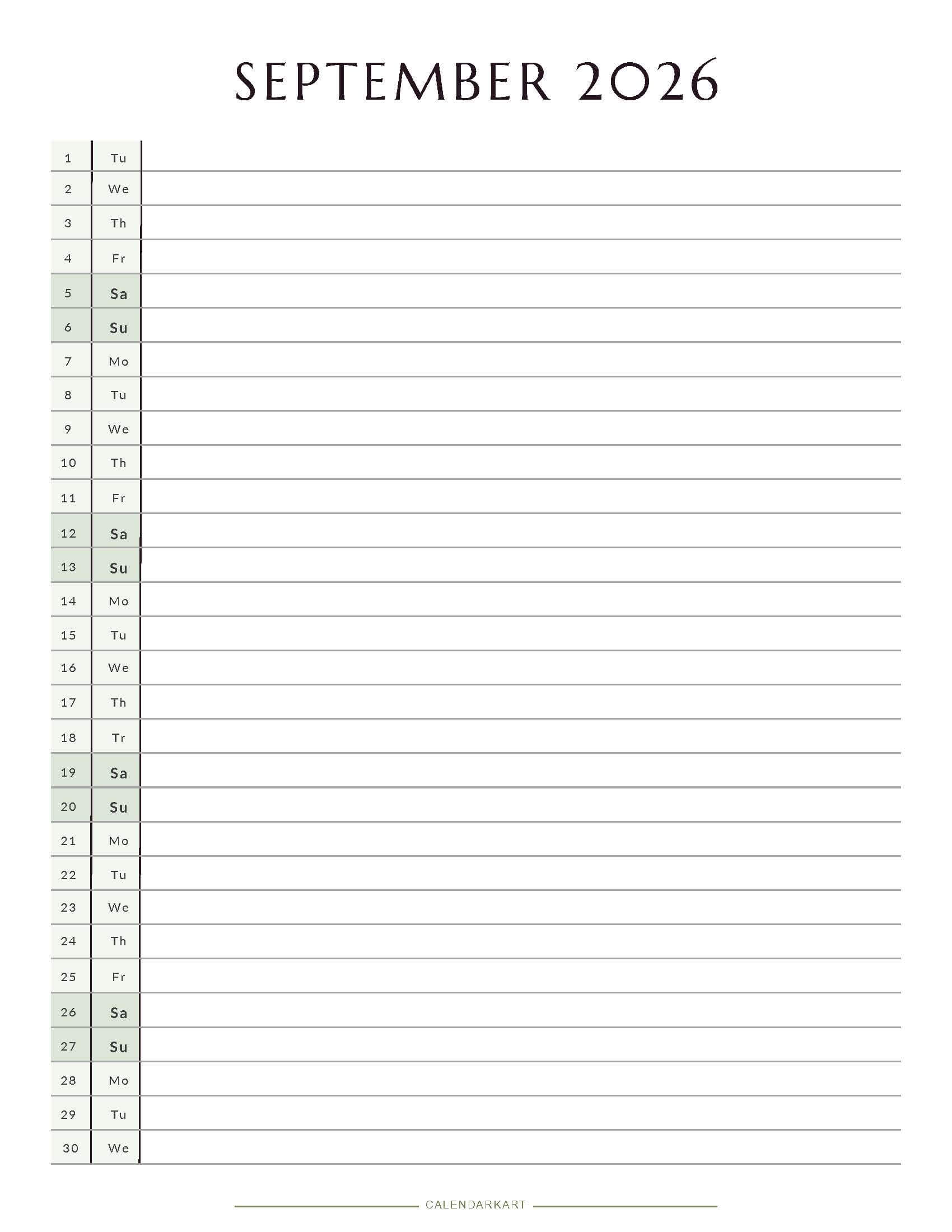 Printable September 2026 Monthly Calendar 3