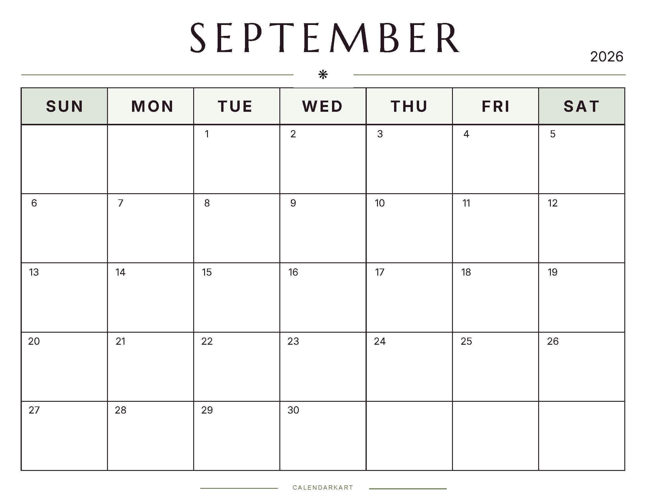 Printable September 2026 Monthly Calendar 4