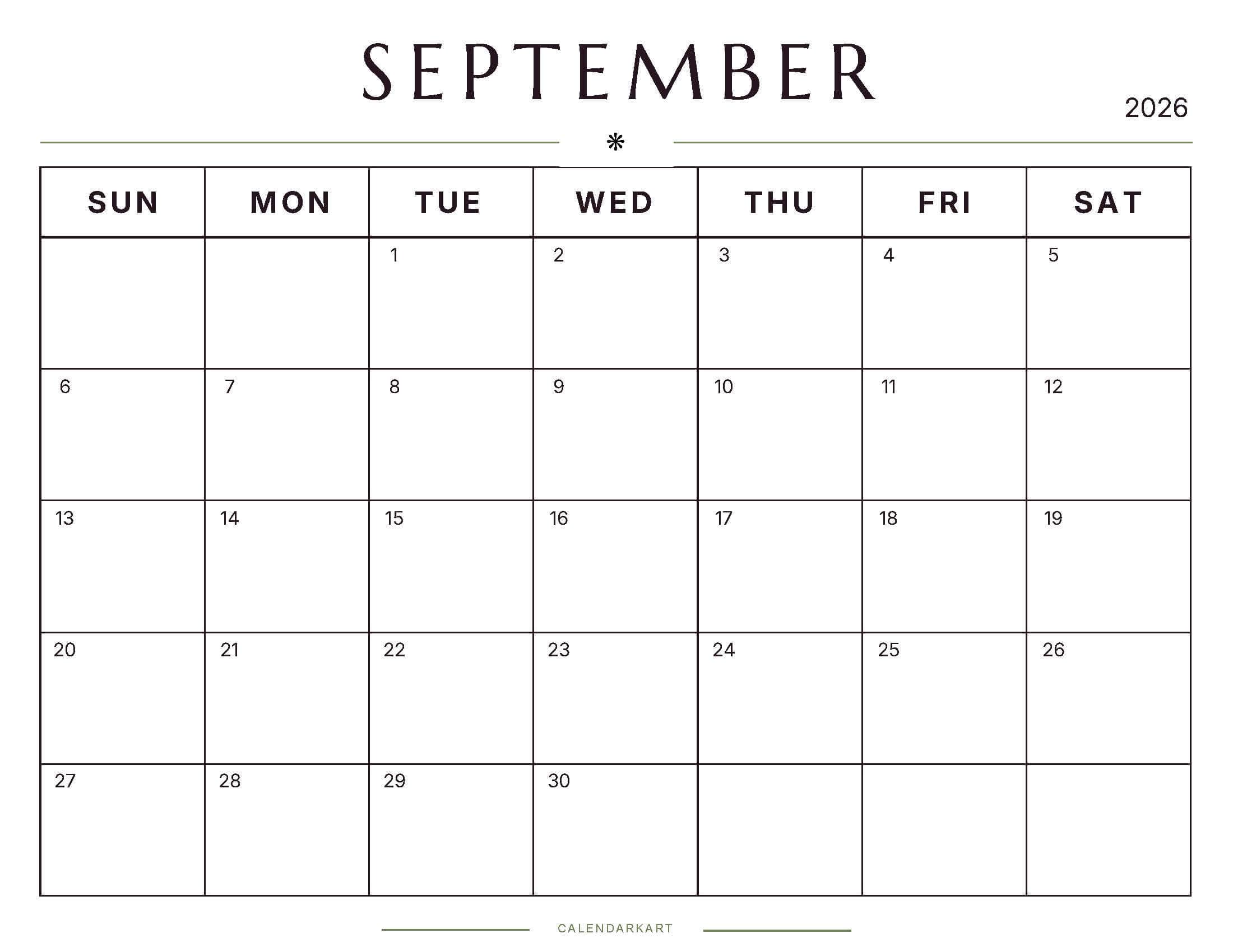 Printable September 2026 Monthly Calendar 5