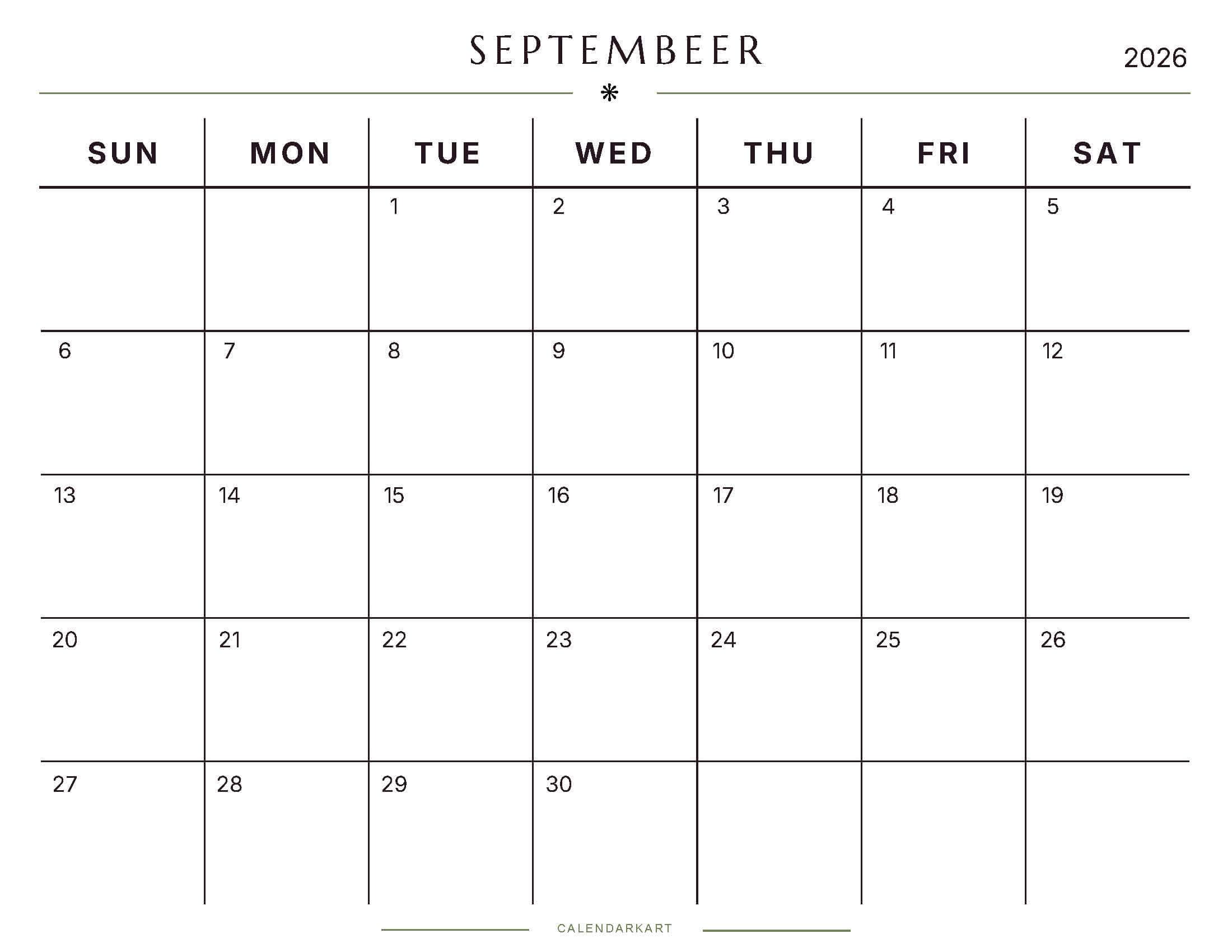 Printable September 2026 Monthly Calendar 6