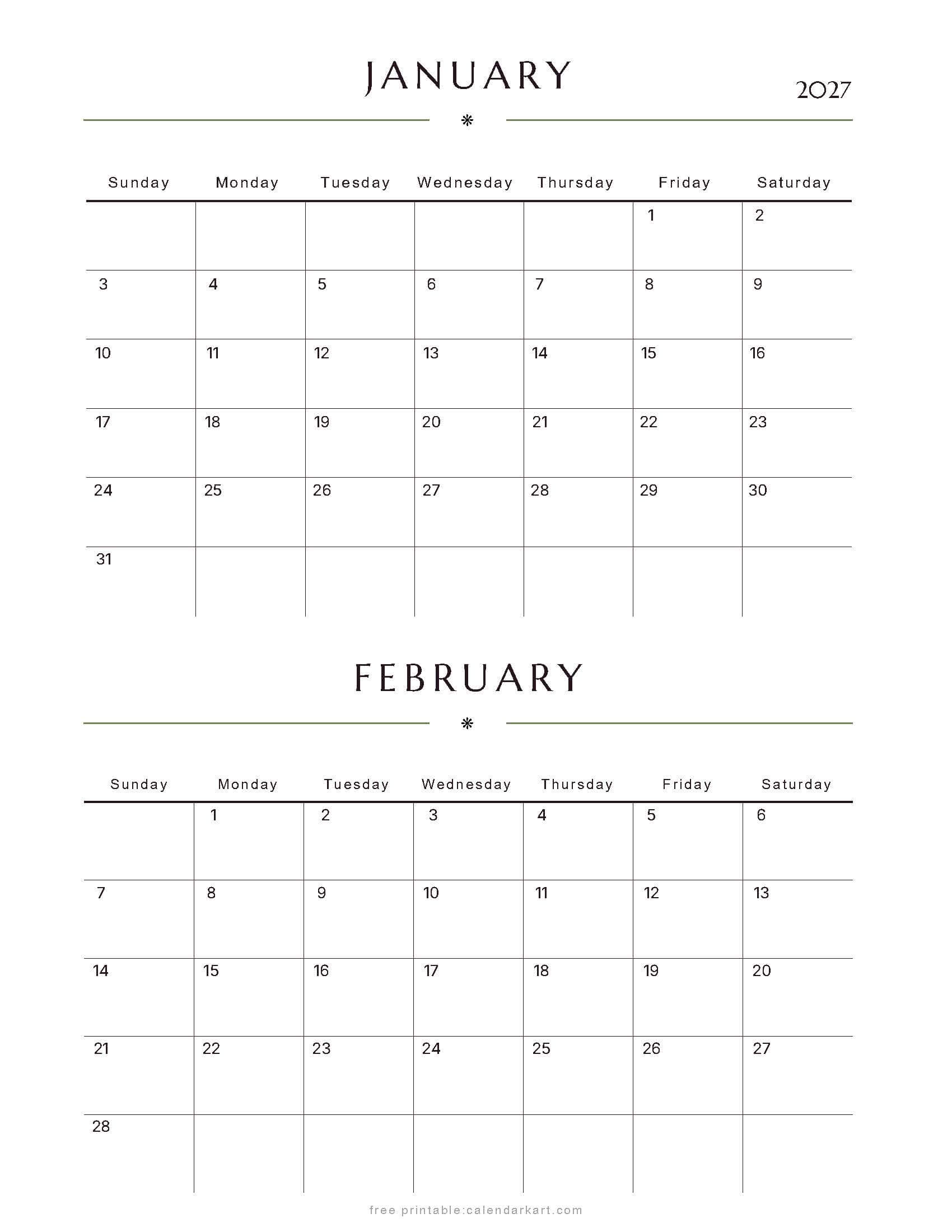 January-February Bi Monthly Calendar 2027 7