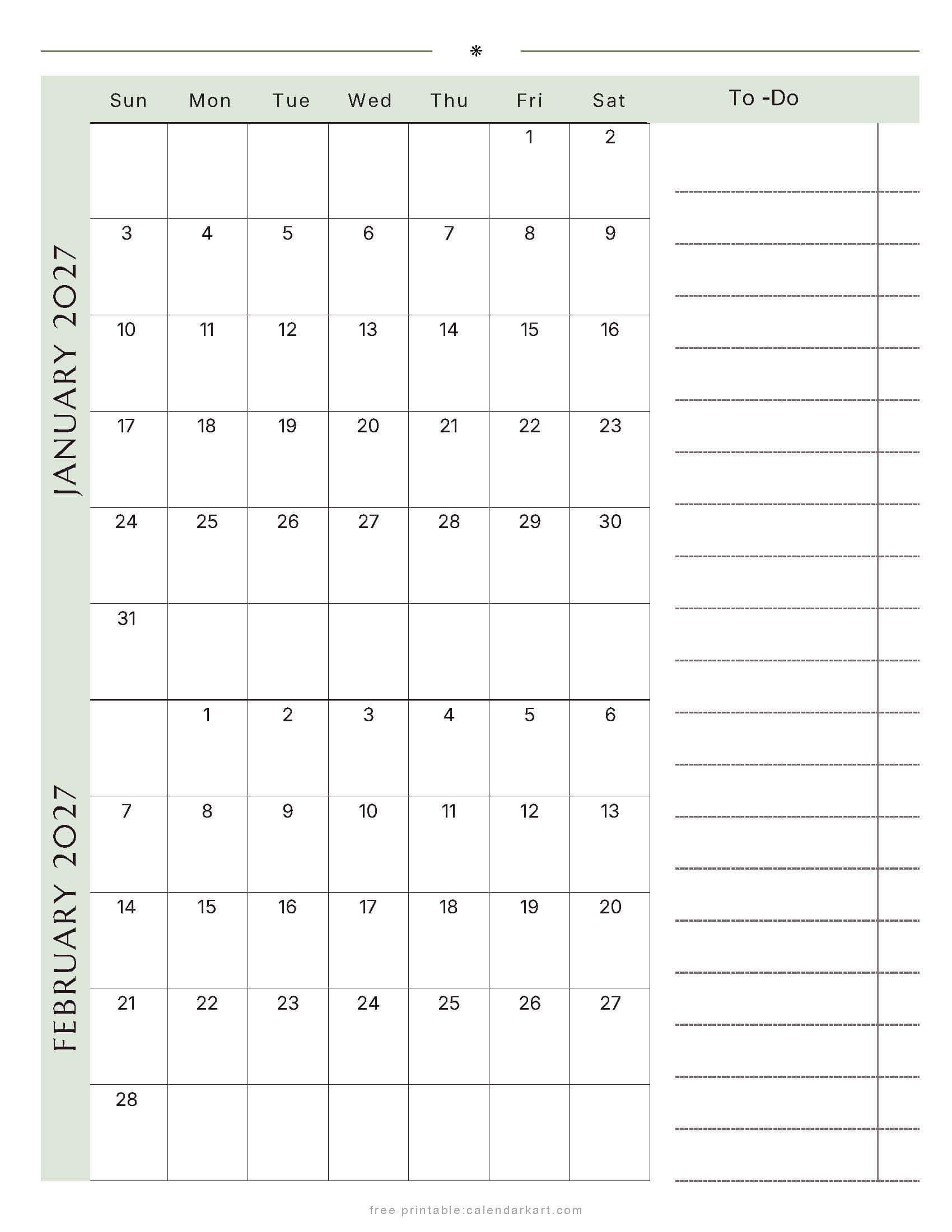 January-February Bi Monthly Calendar 2027 9