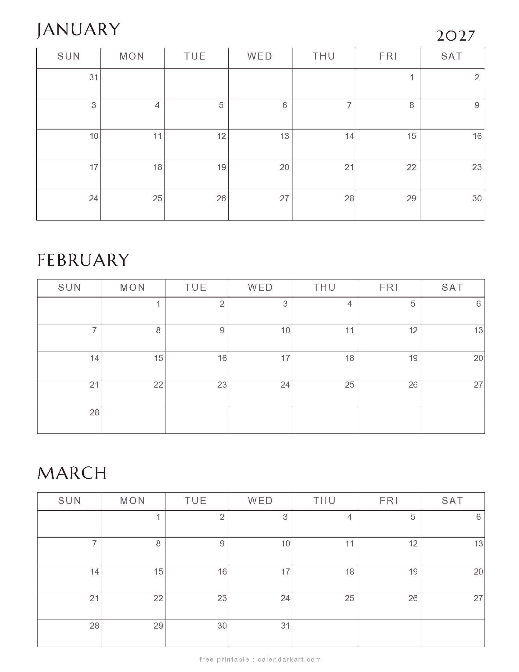 January-March Quarterly Calendar 1