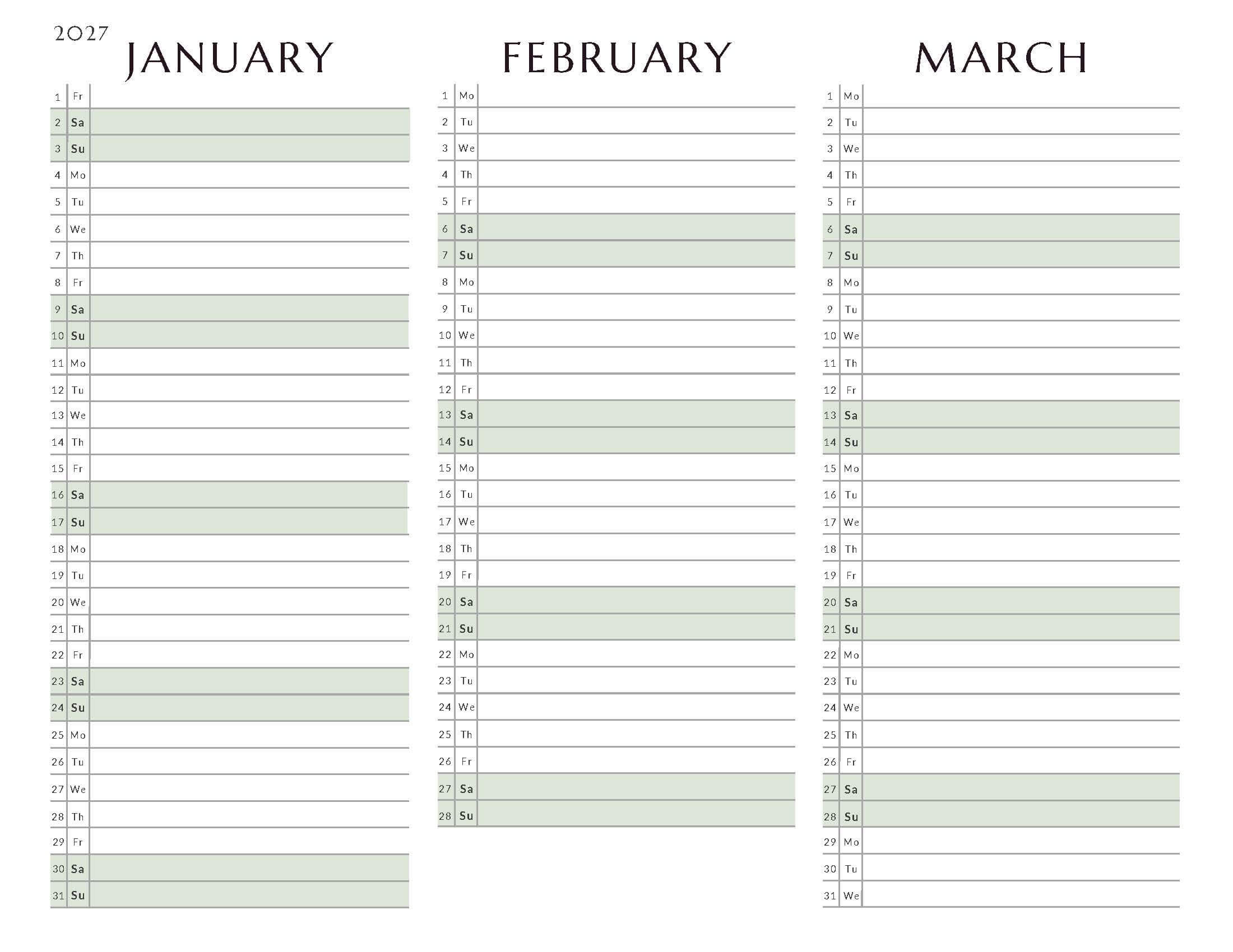 January-March Quarterly Calendar 10