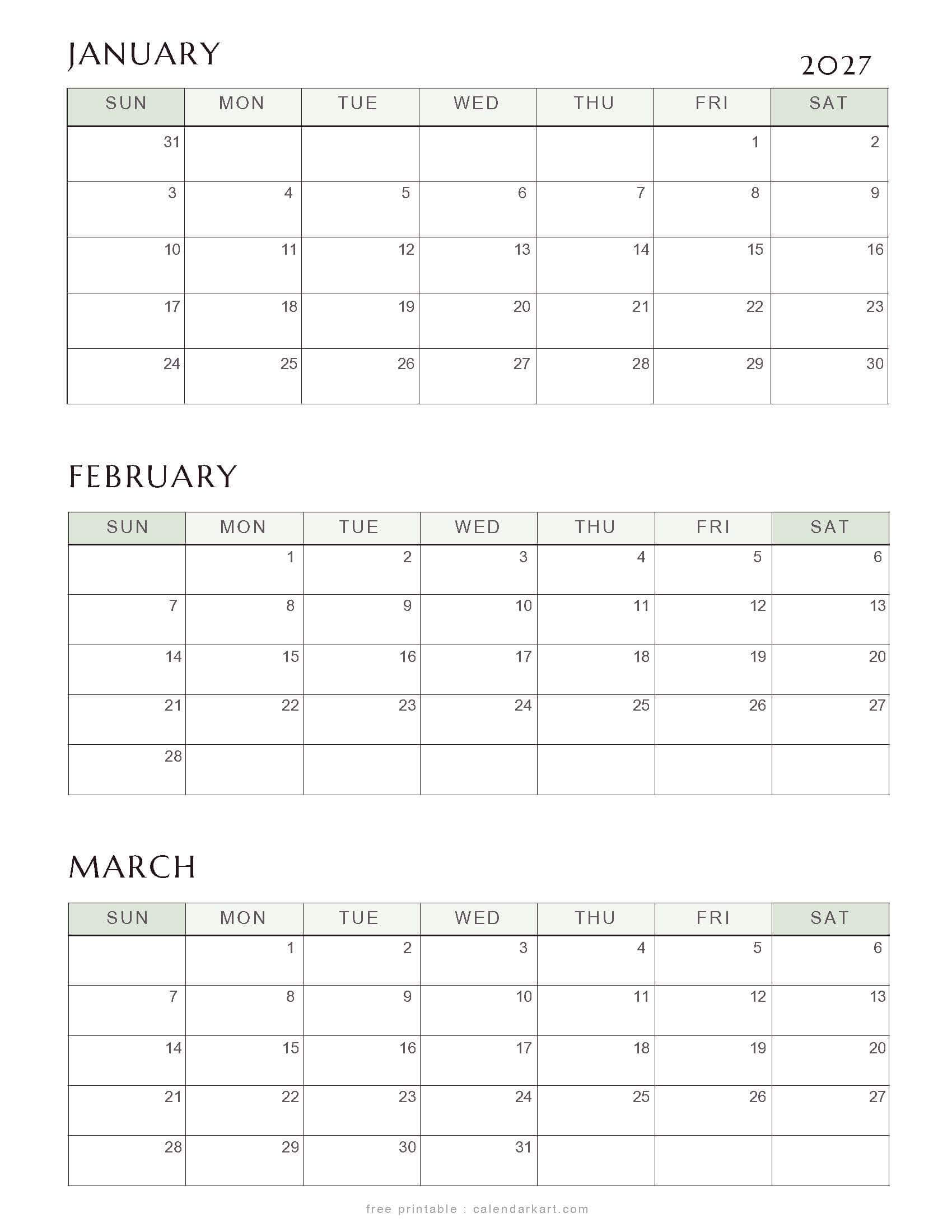 January-March Quarterly Calendar 2