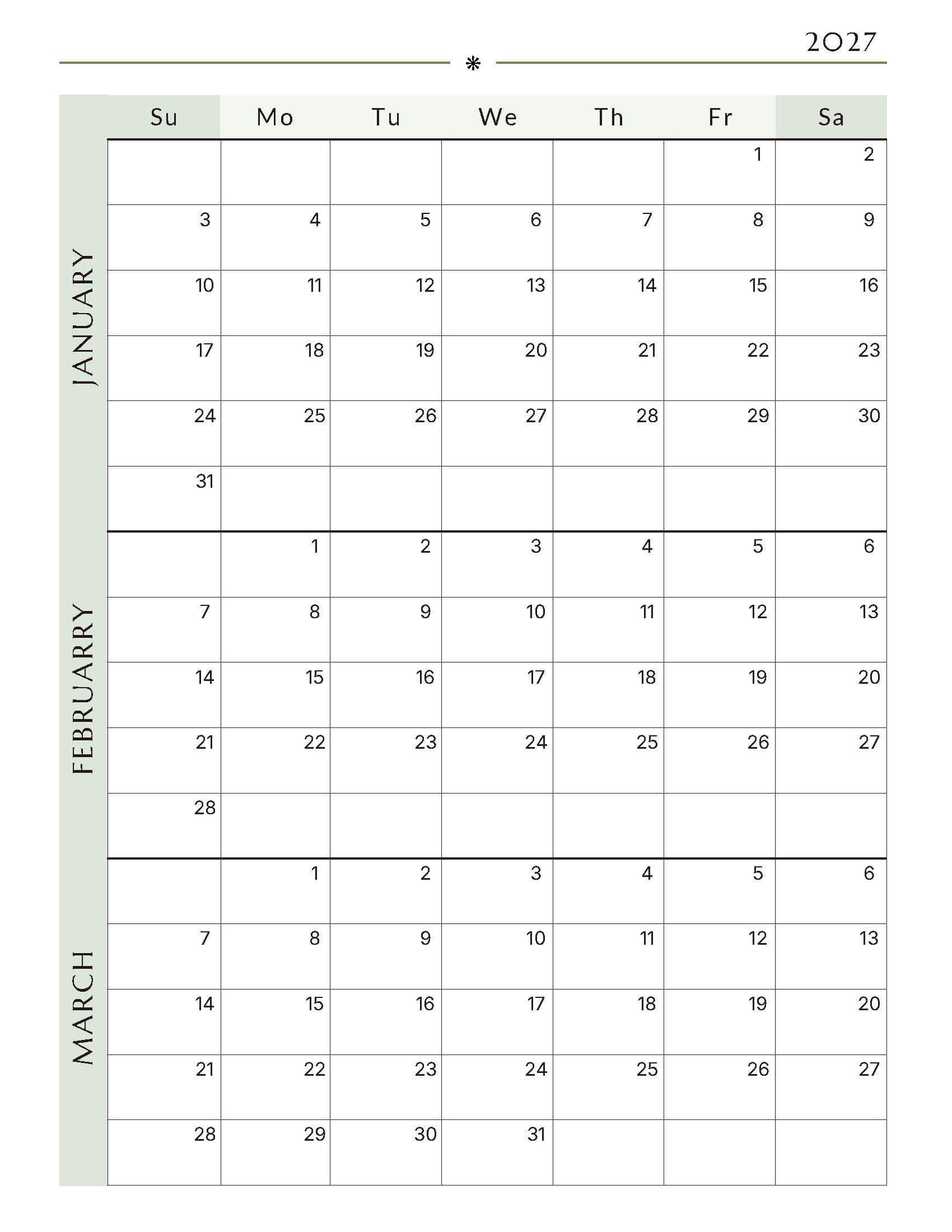 January-March Quarterly Calendar 4