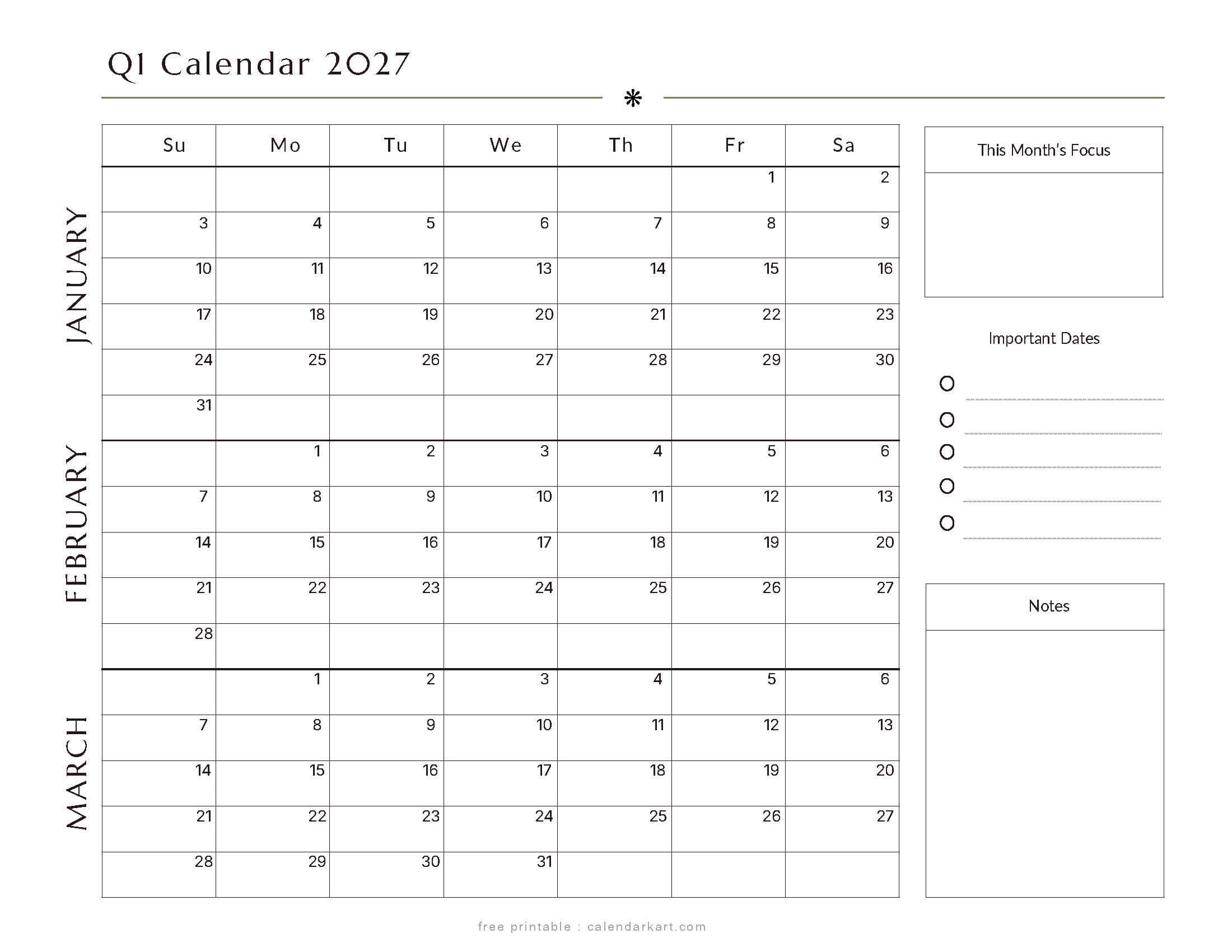 January-March Quarterly Calendar 5