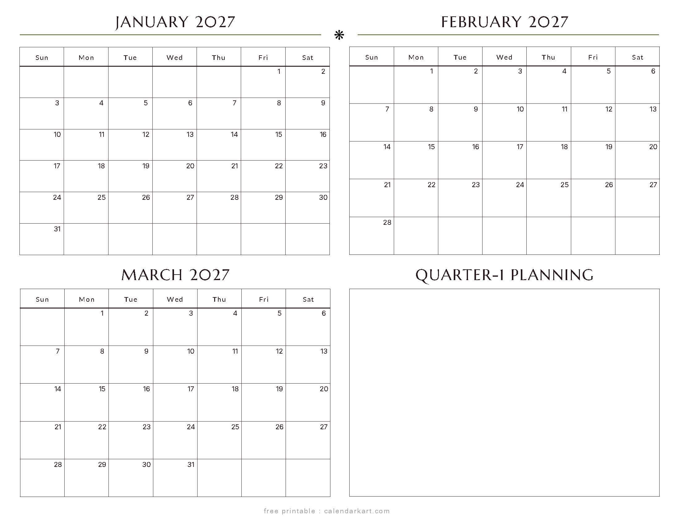 January-March Quarterly Calendar 7
