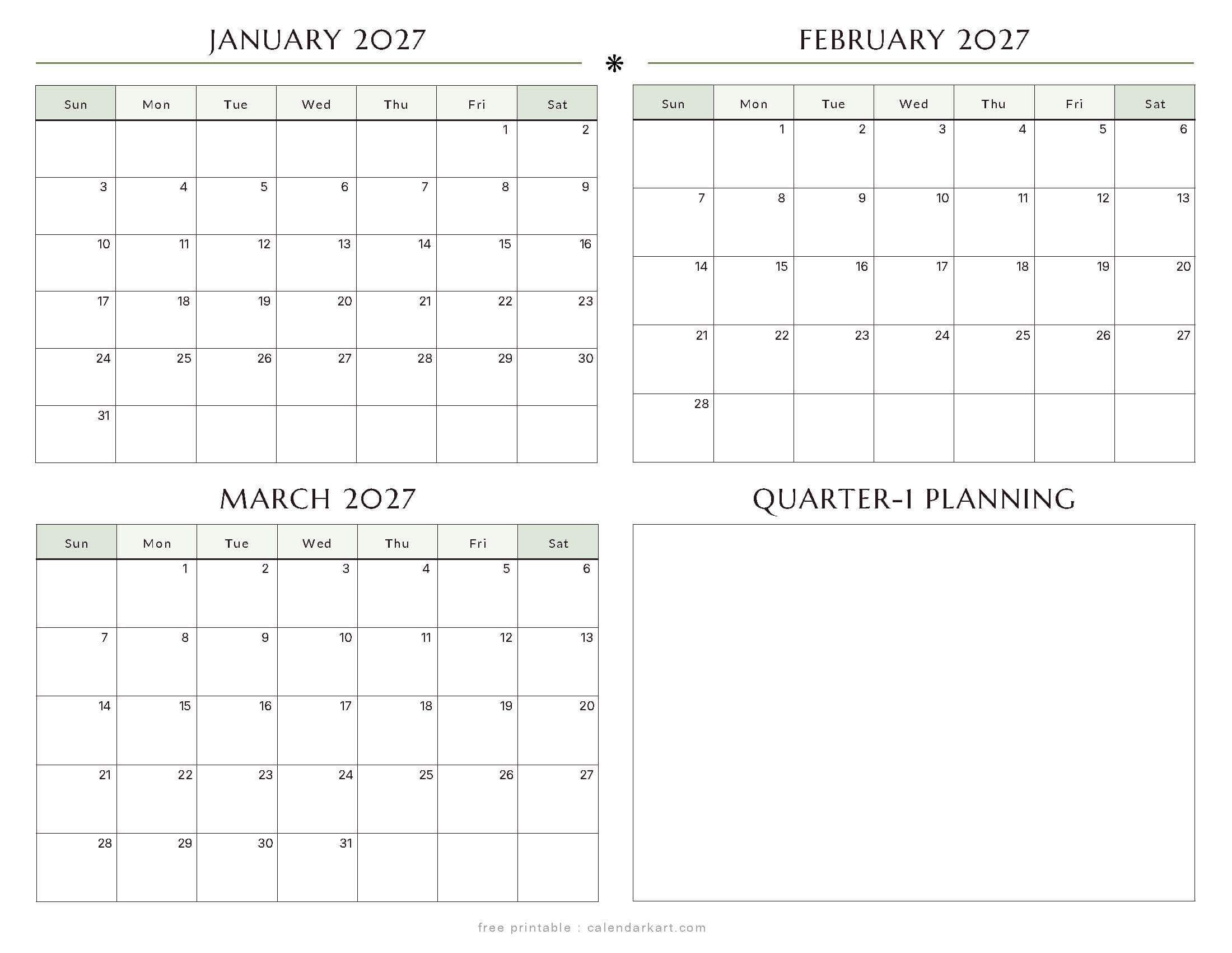 January-March Quarterly Calendar 8