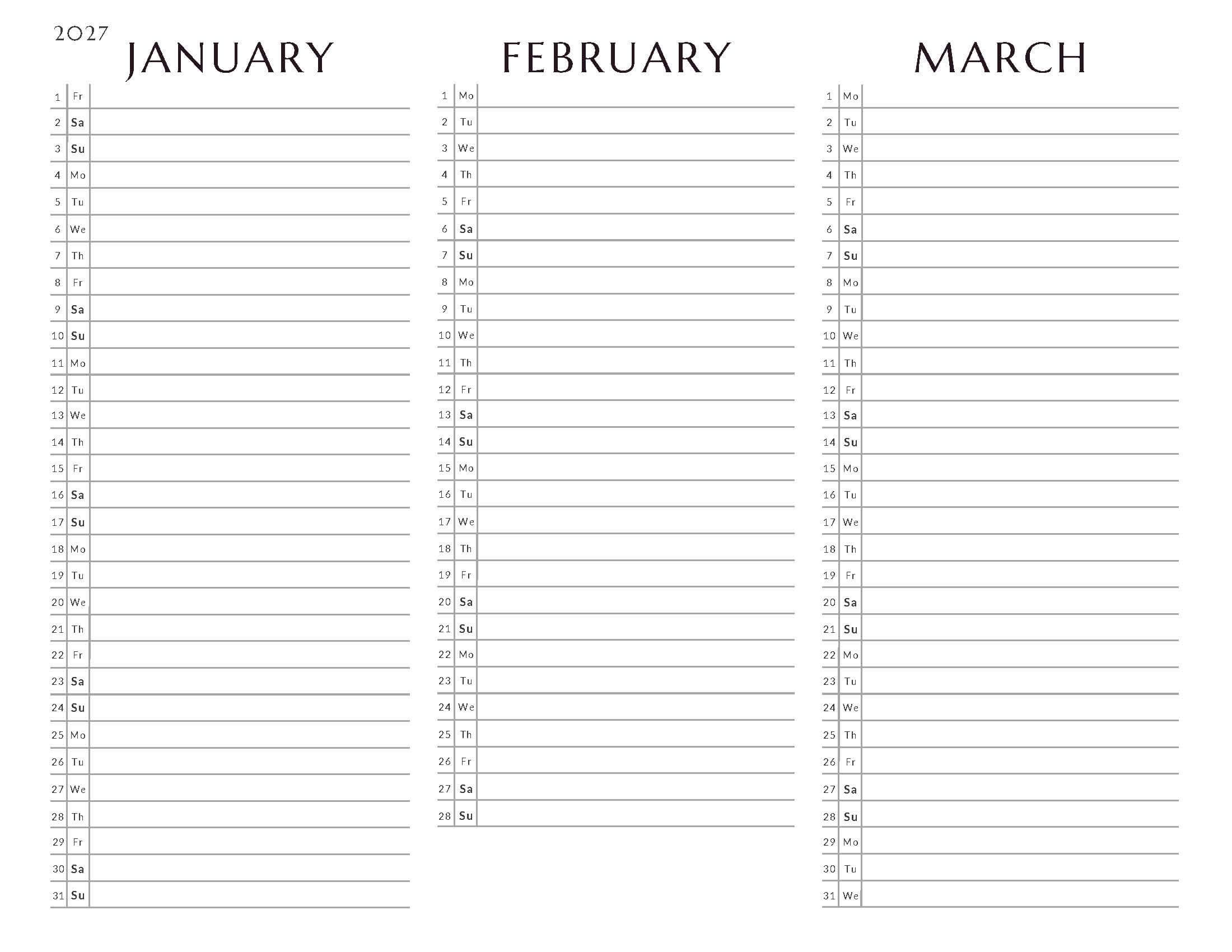 January-March Quarterly Calendar 9