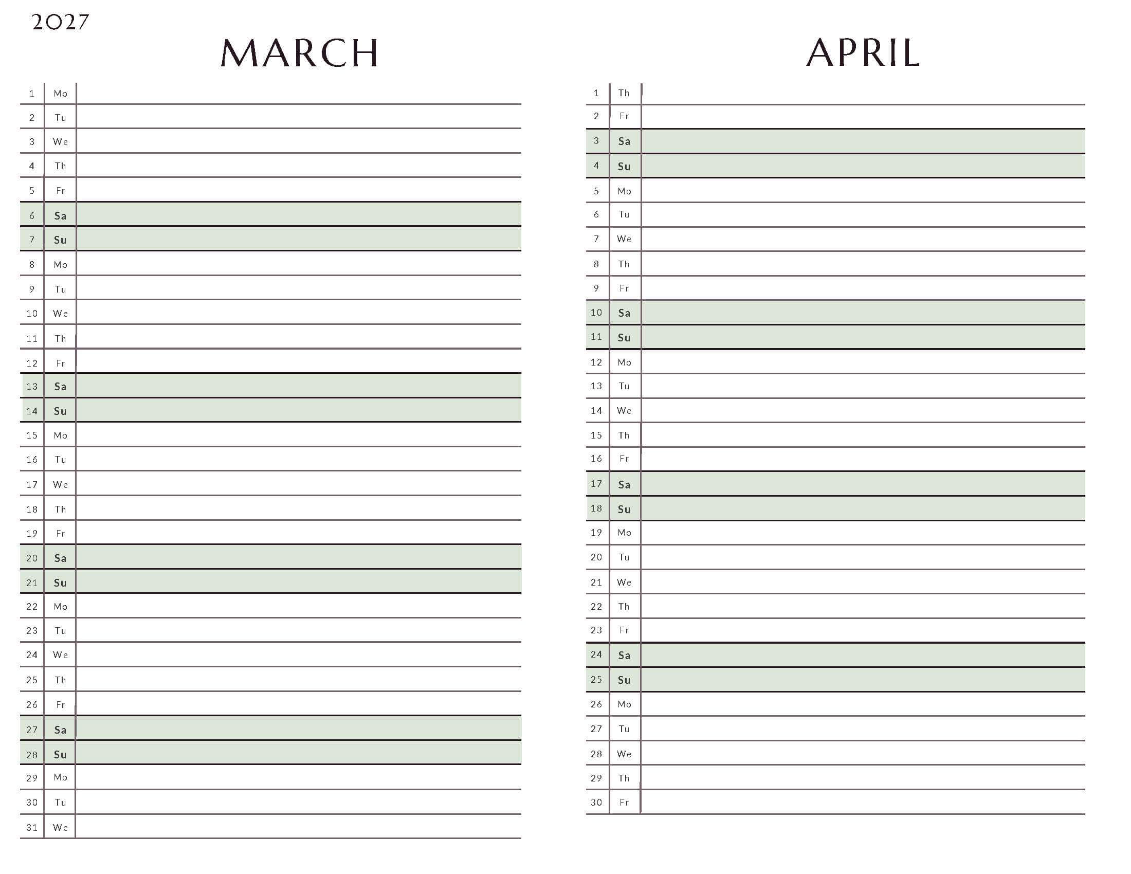 March-April Bi Monthly Calendar 2027 3