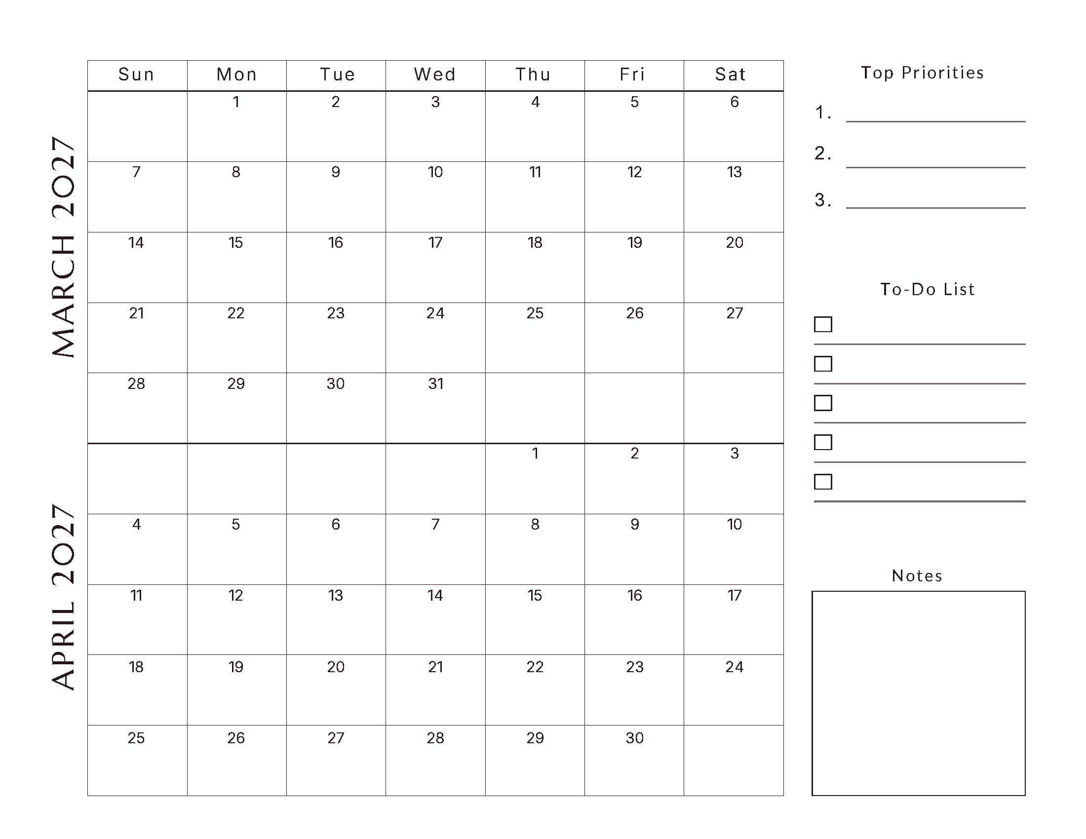March-April Bi Monthly Calendar 2027 4