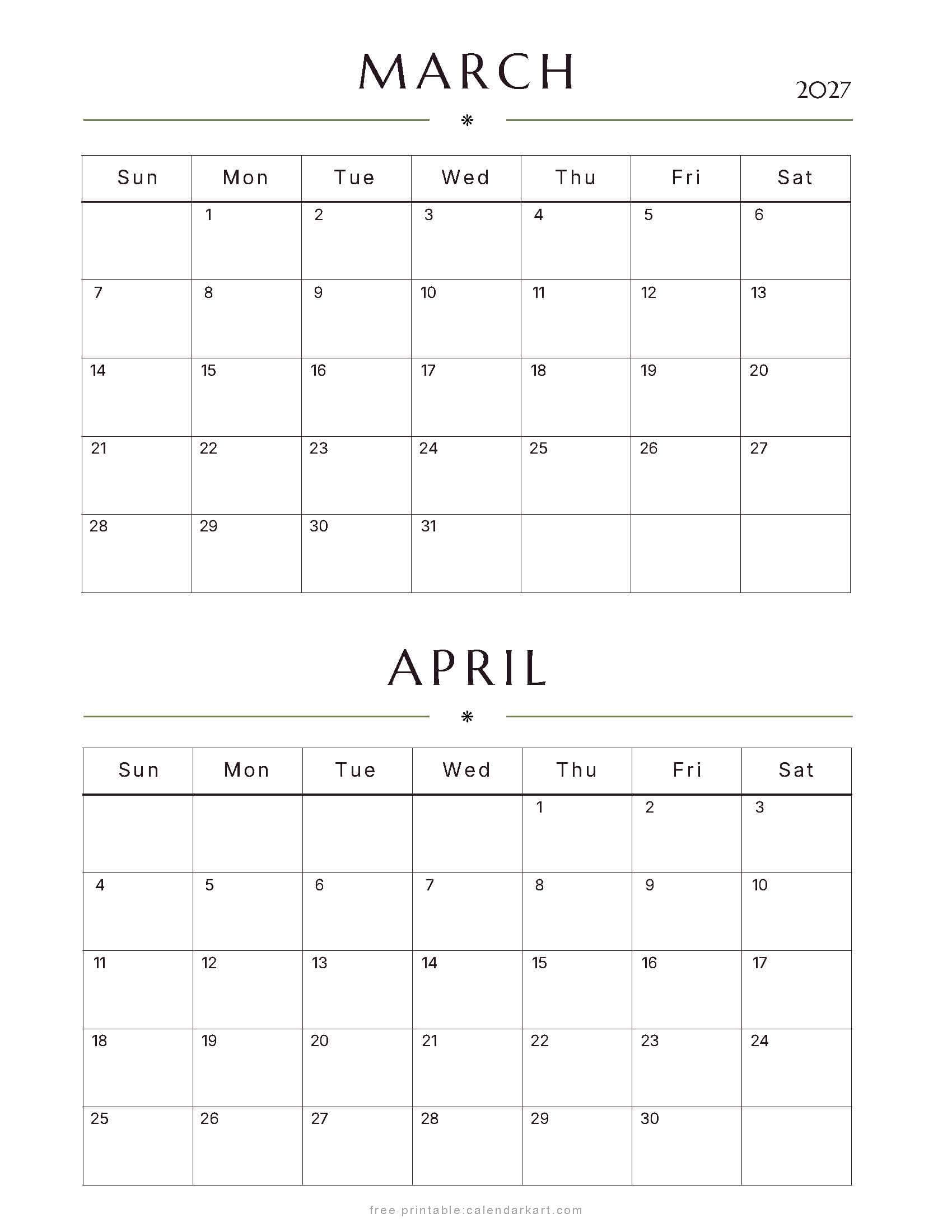 March-April Bi Monthly Calendar 2027 5