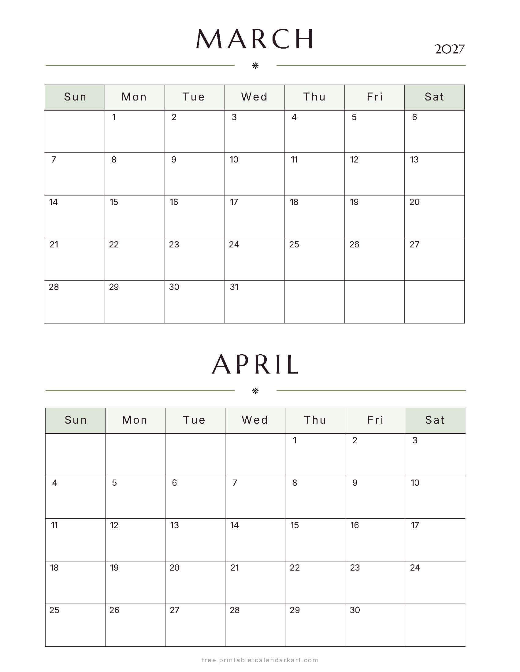 March-April Bi Monthly Calendar 2027 6