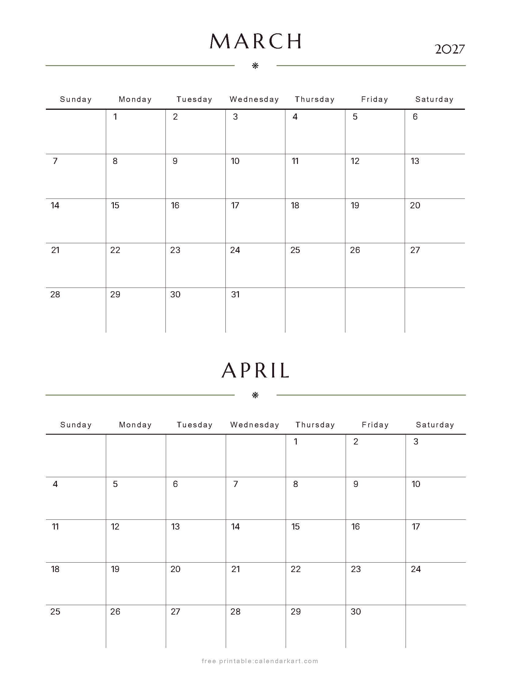 March-April Bi Monthly Calendar 2027 7