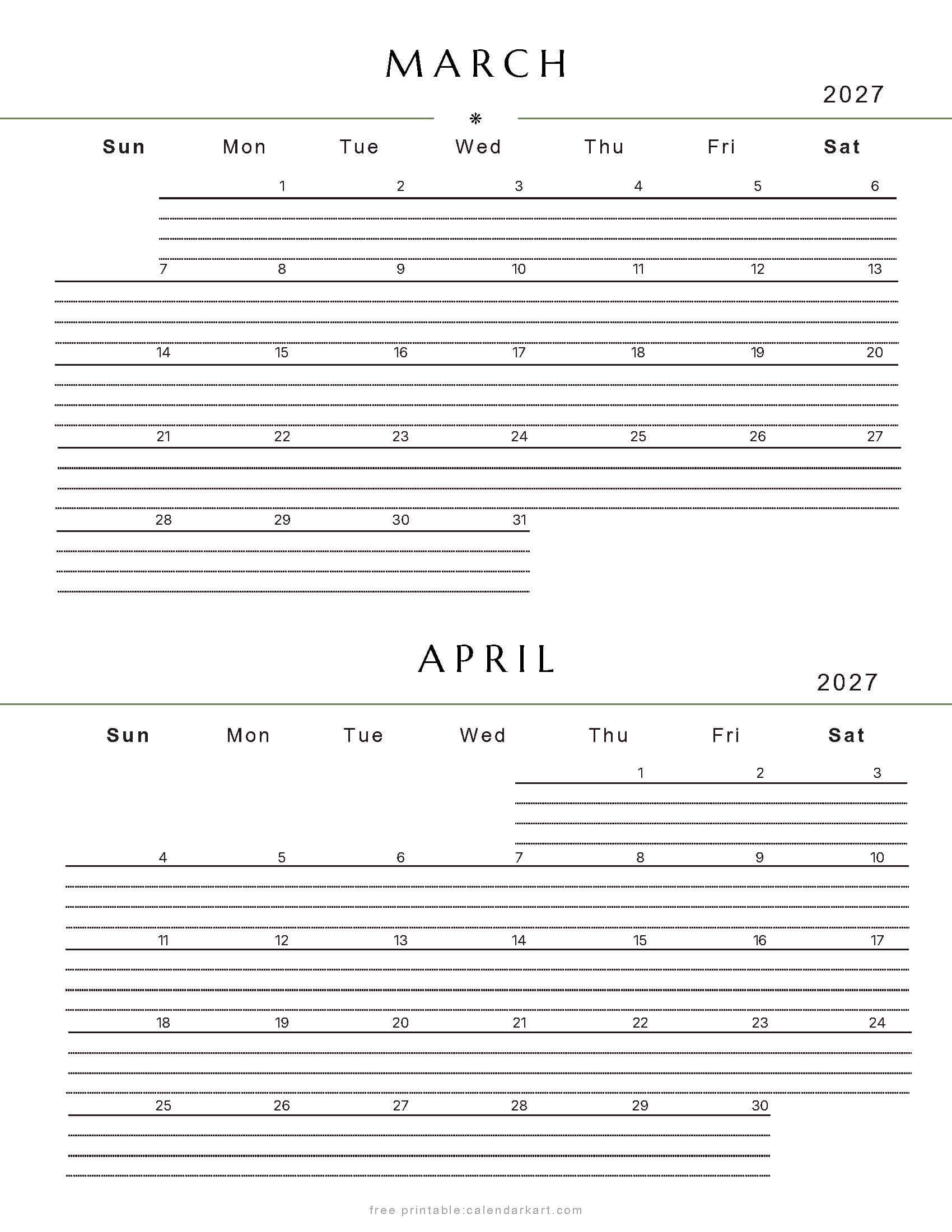 March-April Bi Monthly Calendar 2027 8