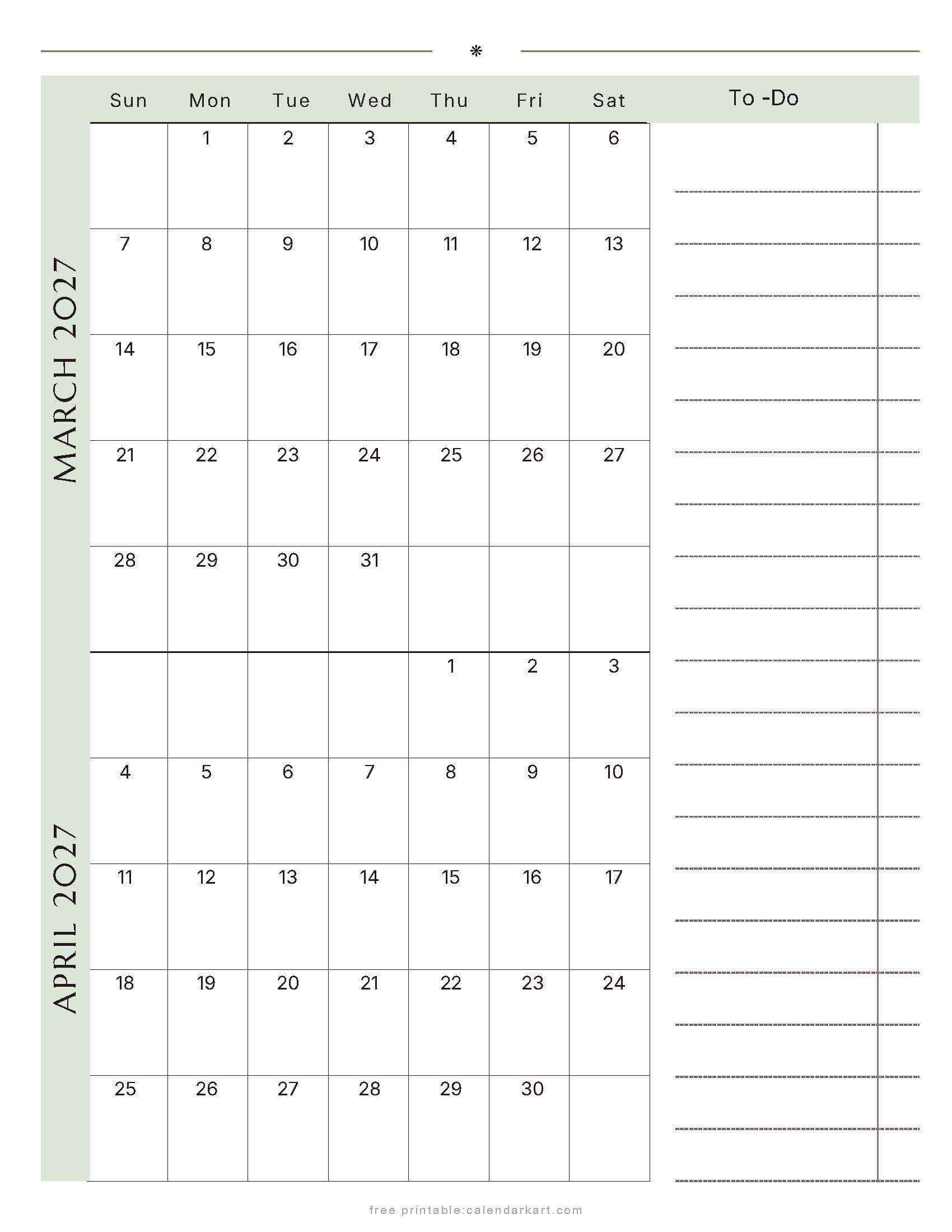 March-April Bi Monthly Calendar 2027 9