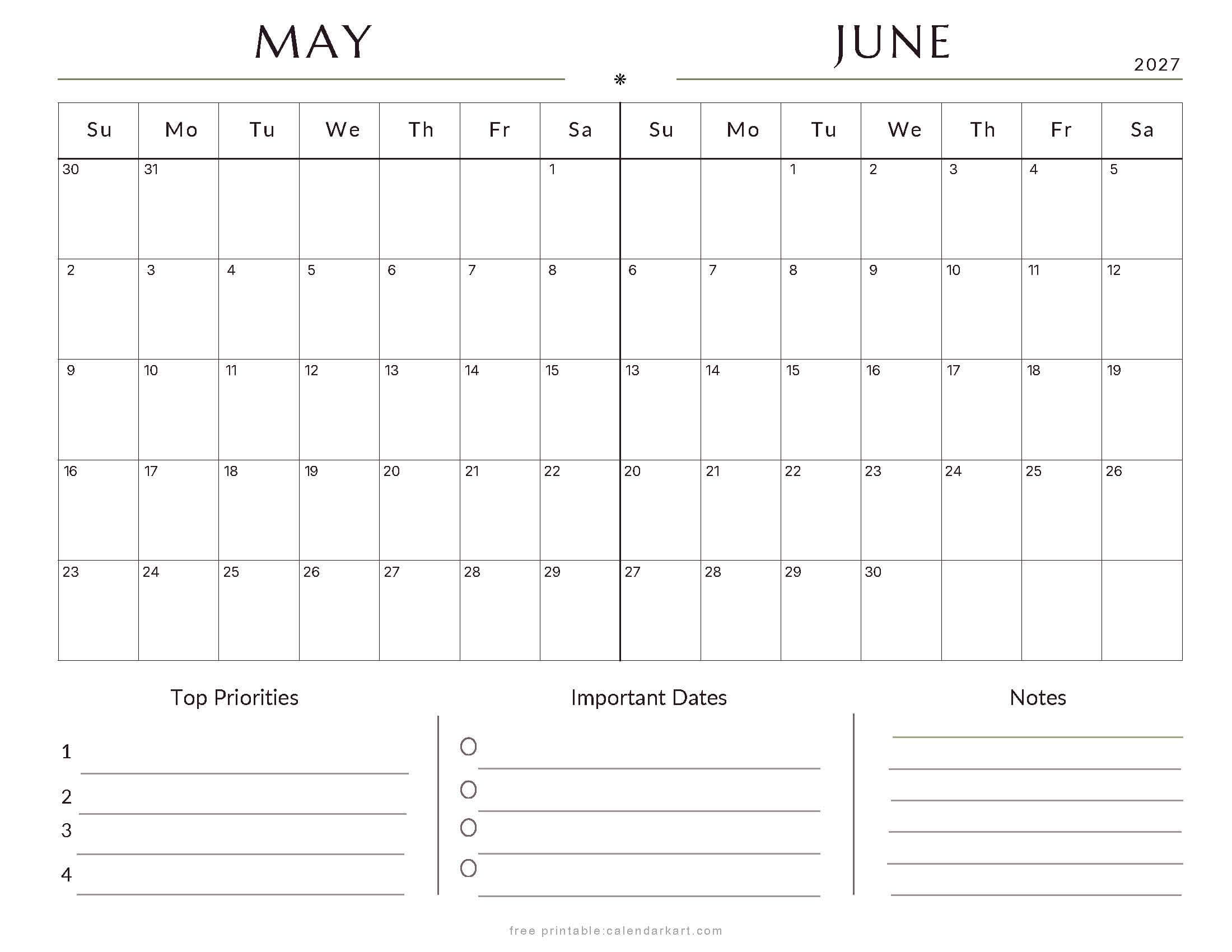 May-June Bi Monthly Calendar 2027 1