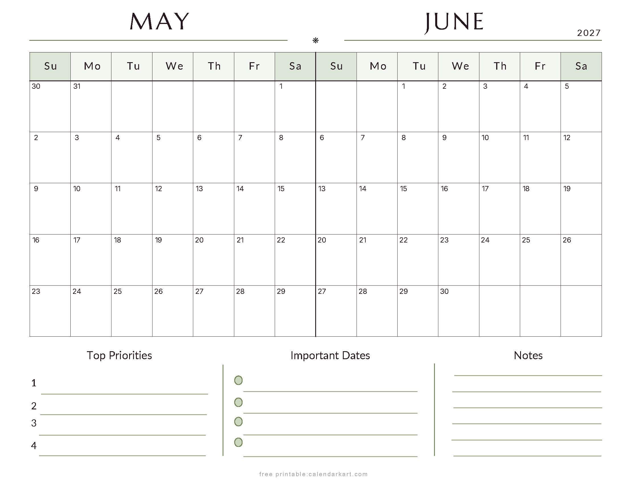 May-June Bi Monthly Calendar 2027 2