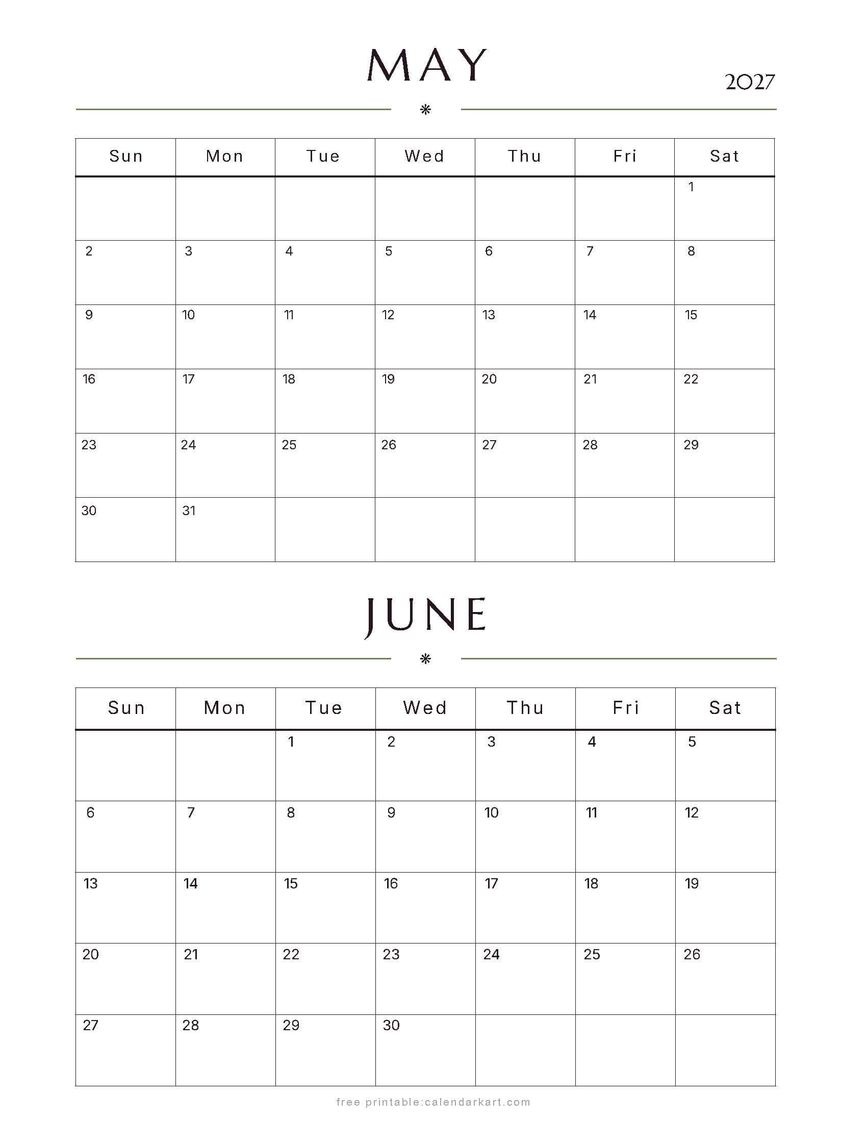 May-June Bi Monthly Calendar 2027 5