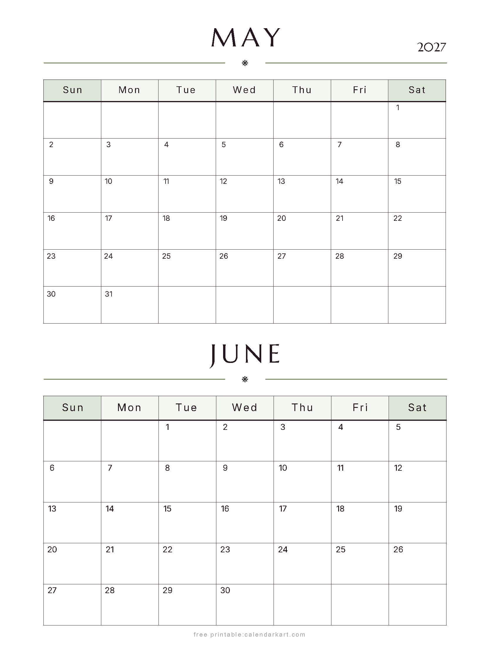 May-June Bi Monthly Calendar 2027 6
